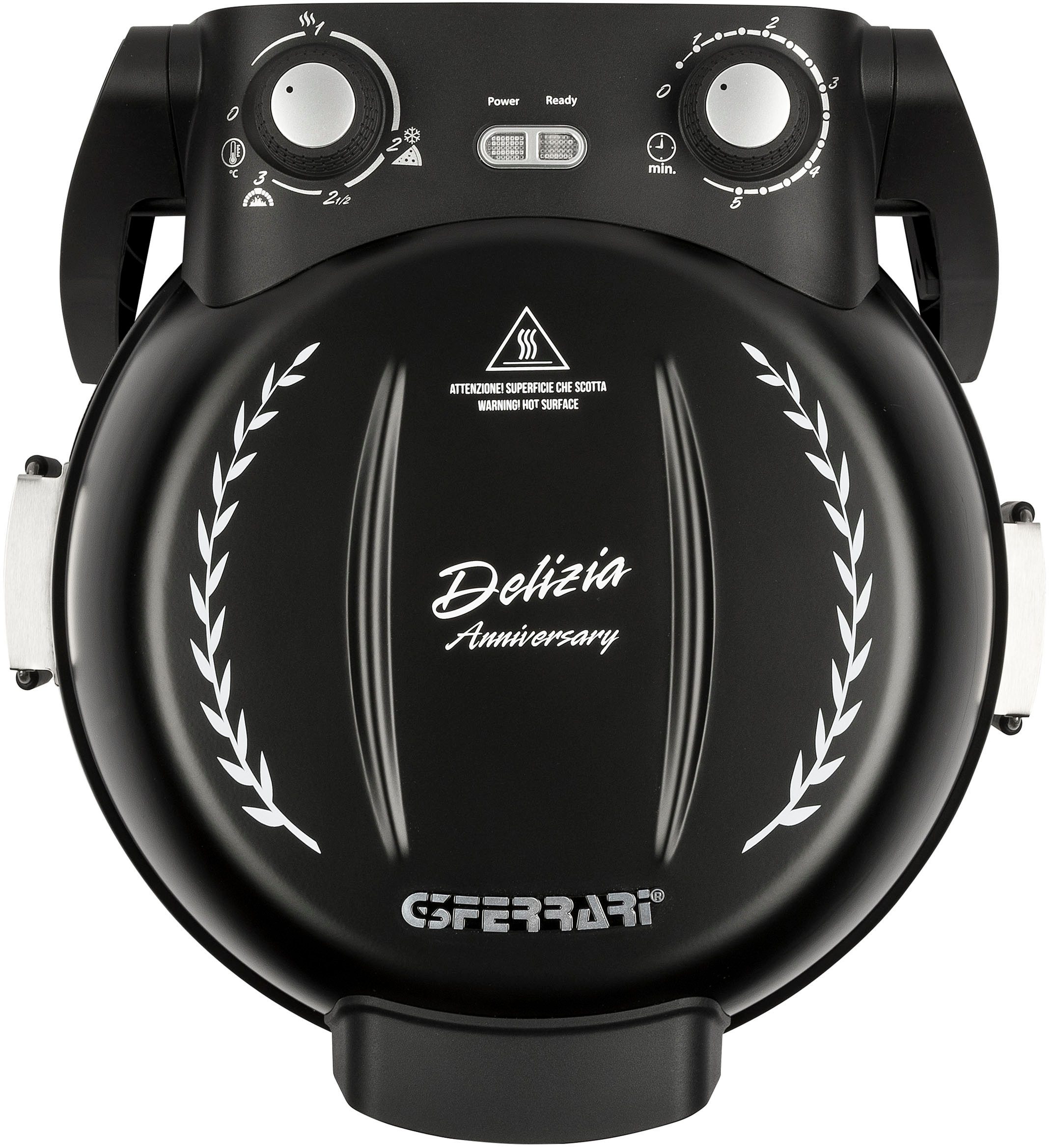 G3 Ferrari Pizzaofen G1017710 Delizia Anniversary schwarz bis 400 °C Jubiläumsedition, Pizzawendestein, Pizzacutter+Pizzaschaufel für echte Steinofenpizza