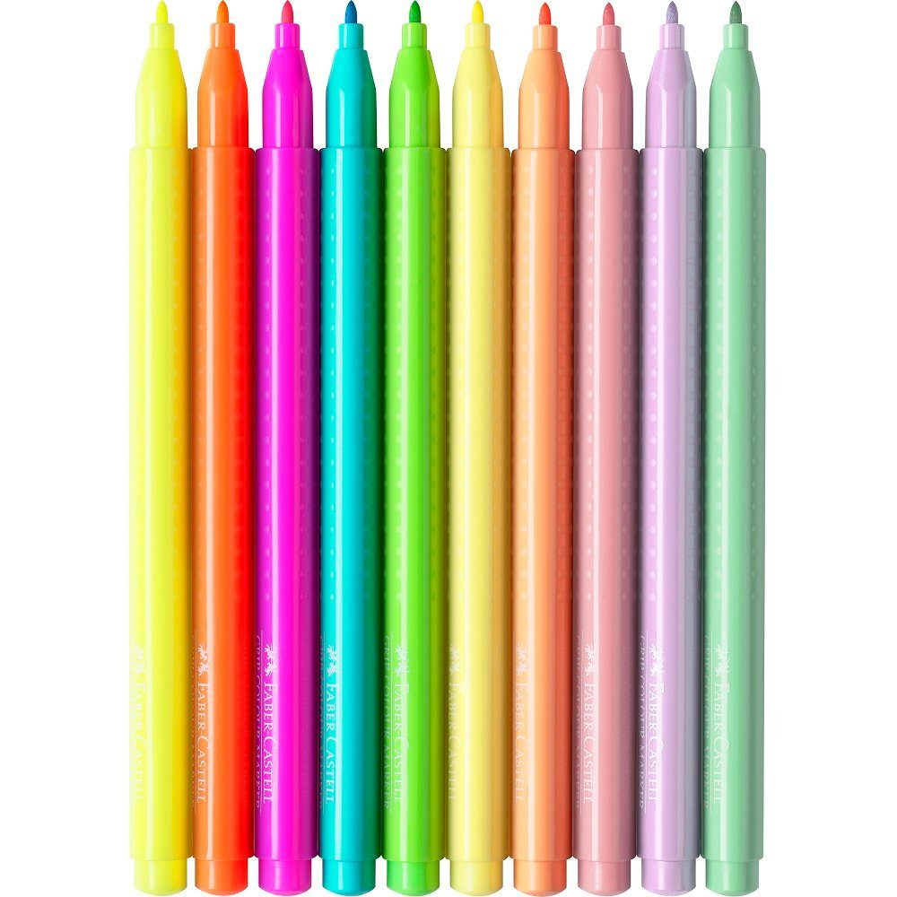 Faber-Castell Filzstift 10 Filzstifte GRIP Neon + Pastell mit Rundspitze