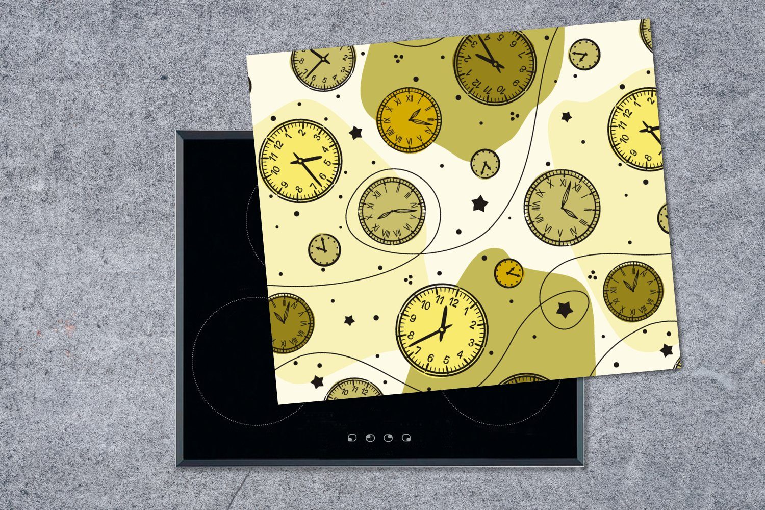 tlg), Uhr Polka (1 - cm, Vinyl, Arbeitsfläche Retro nutzbar, dots, Mobile - Herdblende-/Abdeckplatte Ceranfeldabdeckung - MuchoWow Muster 60x52