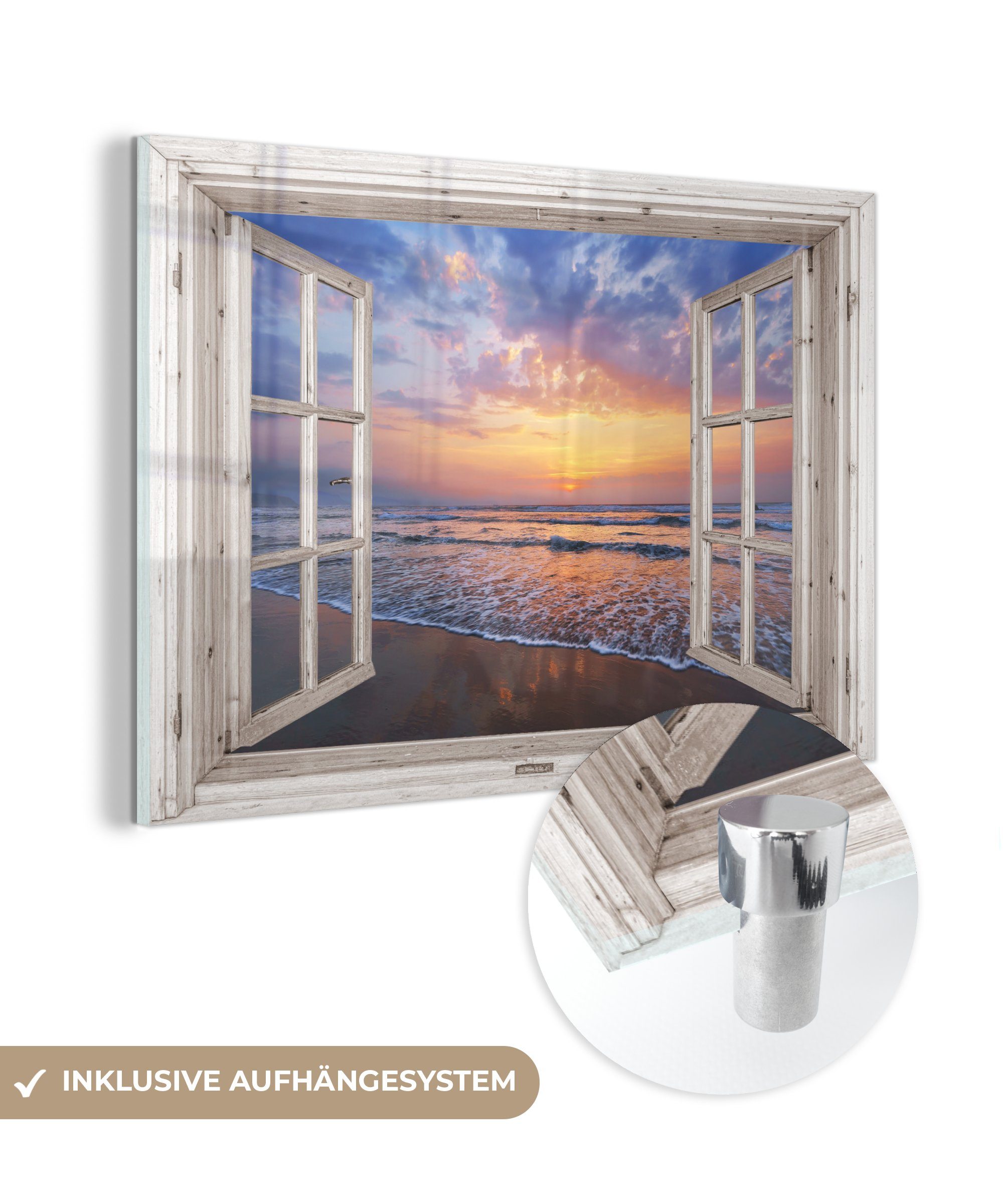 (1 auf - - St), Meer - Strand Wanddekoration auf MuchoWow Wandbild Sonnenuntergang Acrylglasbild Foto Glas - - - Glas Glasbilder Aussicht Bilder - Blau,