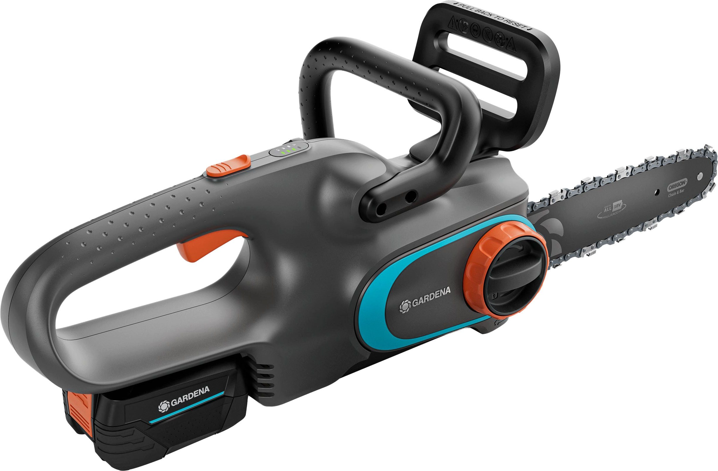 GARDENA Akku-Kettensäge PowerSaw 250/18V P4A Ready-To-Use Set, 25 cm Schwertlänge, inkl. Akku und Ladegerät, Zum Schneiden von Ästen im Garten