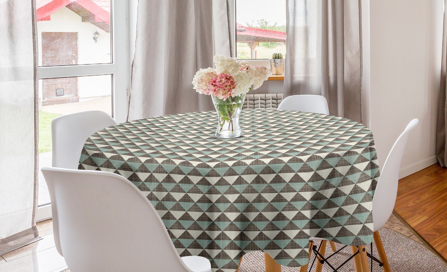 Abakuhaus Tischdecke Kreis Tischdecke Abdeckung für Esszimmer Küche Dekoration, Geometrisch Kubismus Triangles