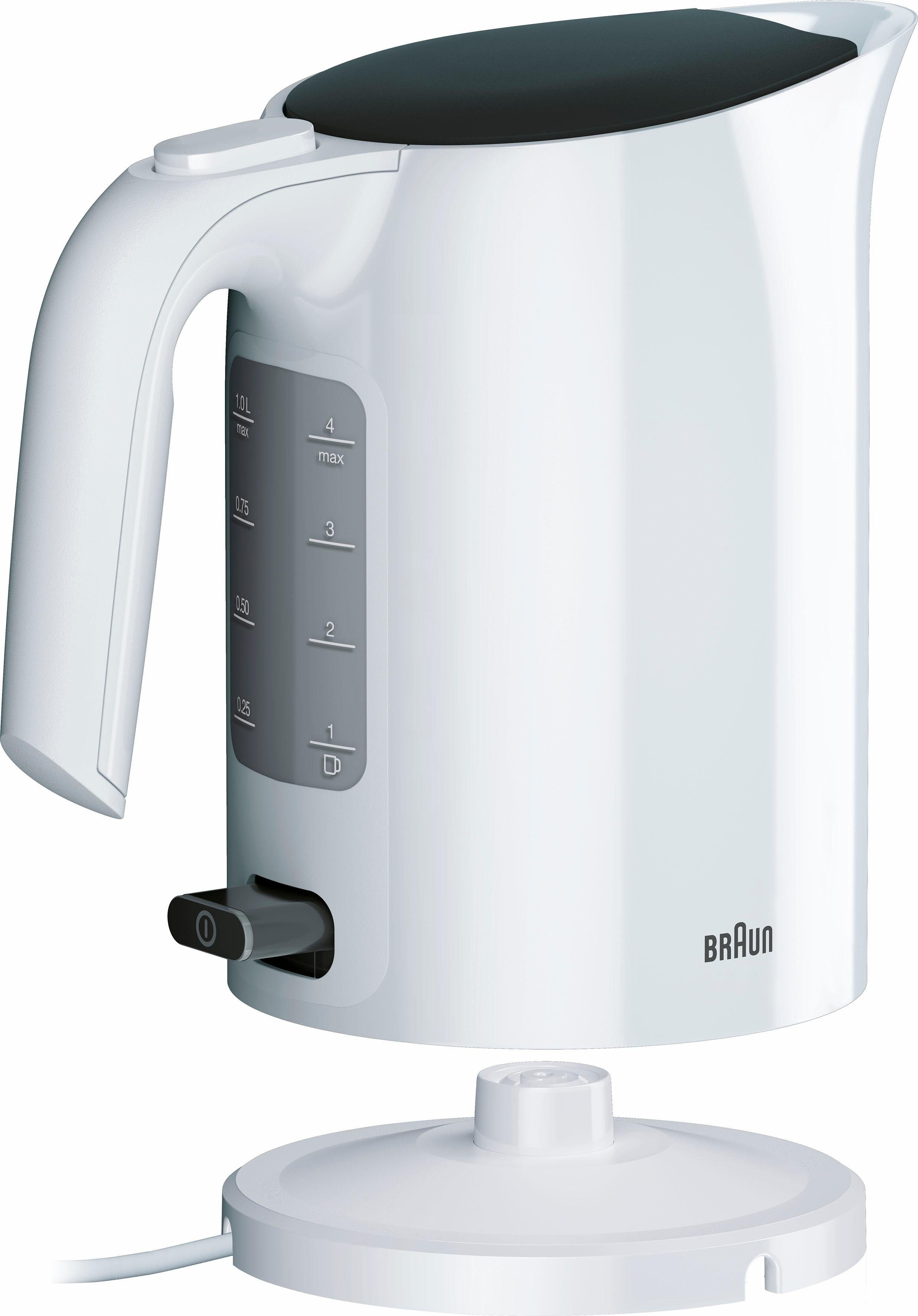 Braun Wasserkocher PurEase WK 3000 WH - 1,0 L, Schnellkochsystem, Anti-Kalk Filter, 1 l, 2200 W, 2.200 W, Kocht 200 ml in 45 Sek., 360 Grad Heitzsockel