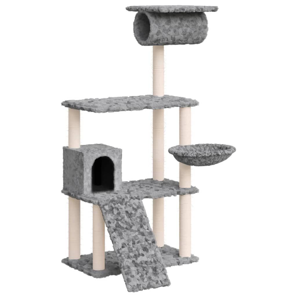 vidaXL Kratzbaum, Katzenbaum mit Sisal-Kratzsäulen Hellgrau 131 cm