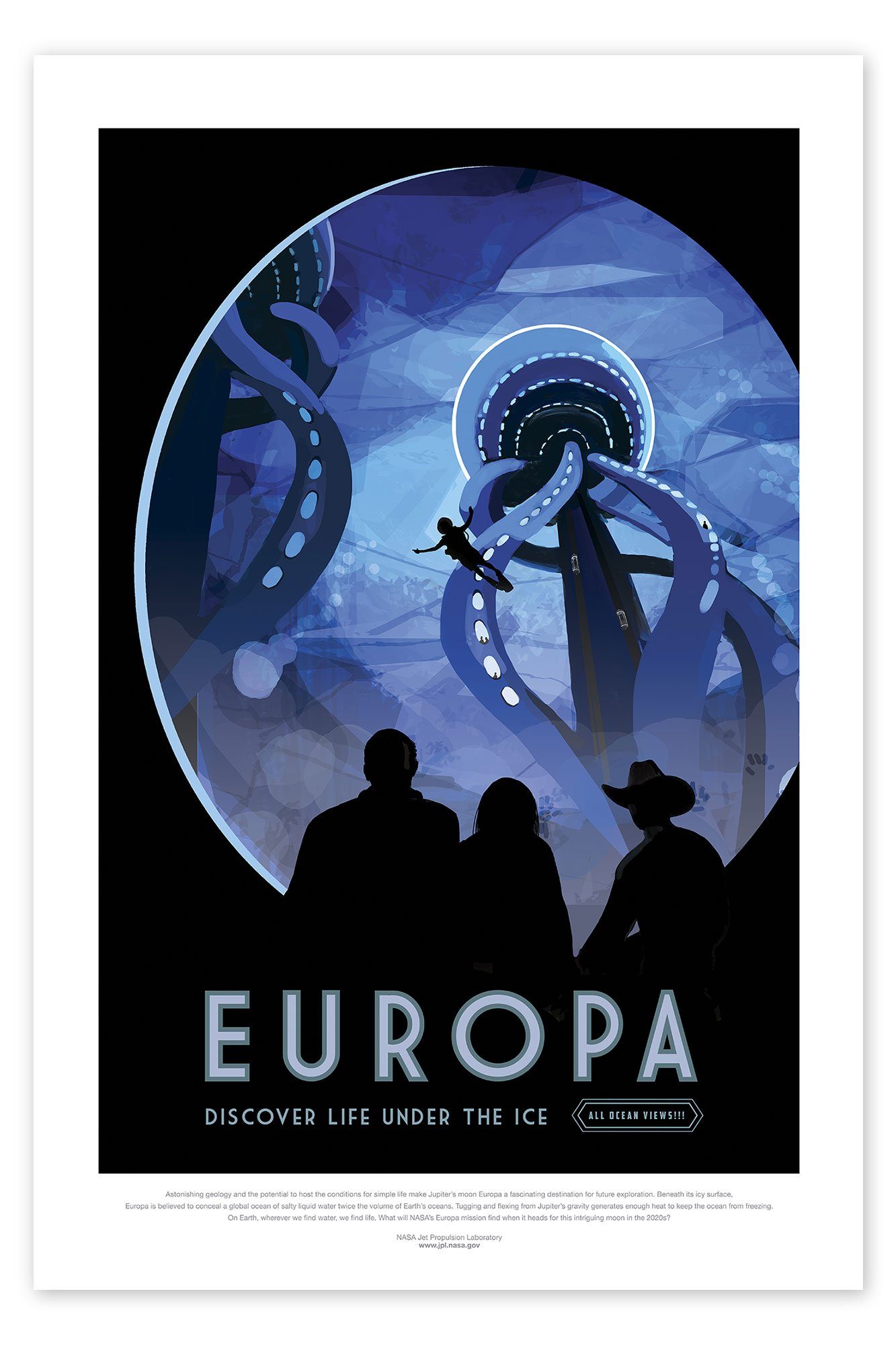 Posterlounge Poster NASA, Retro Space Travel – Europa, Vintage Grafikdesign