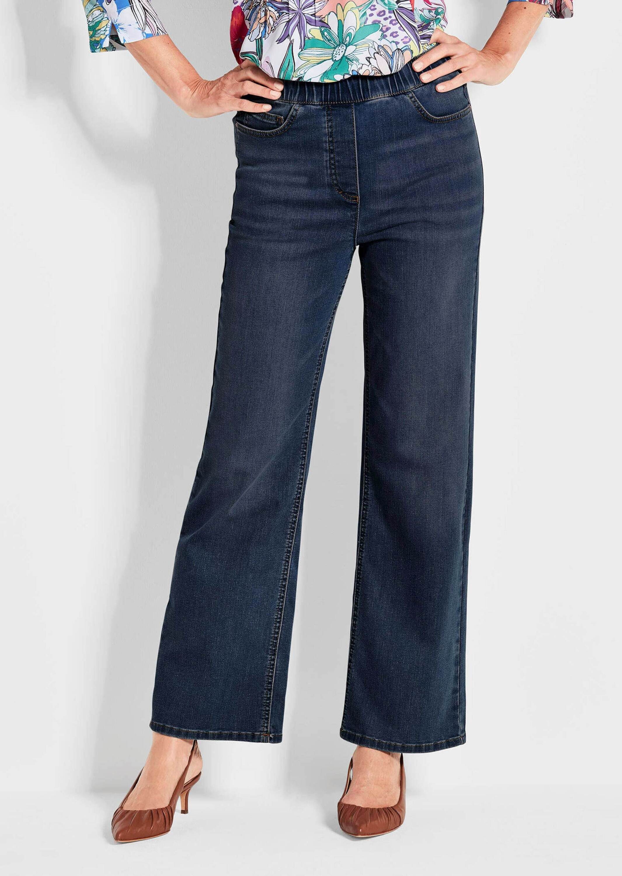 GOLDNER Bequeme Jeans Bequeme Jeanshose VERA Hose im Uni-Design, Schlupfbund, weites Bein, Eingrifftaschen