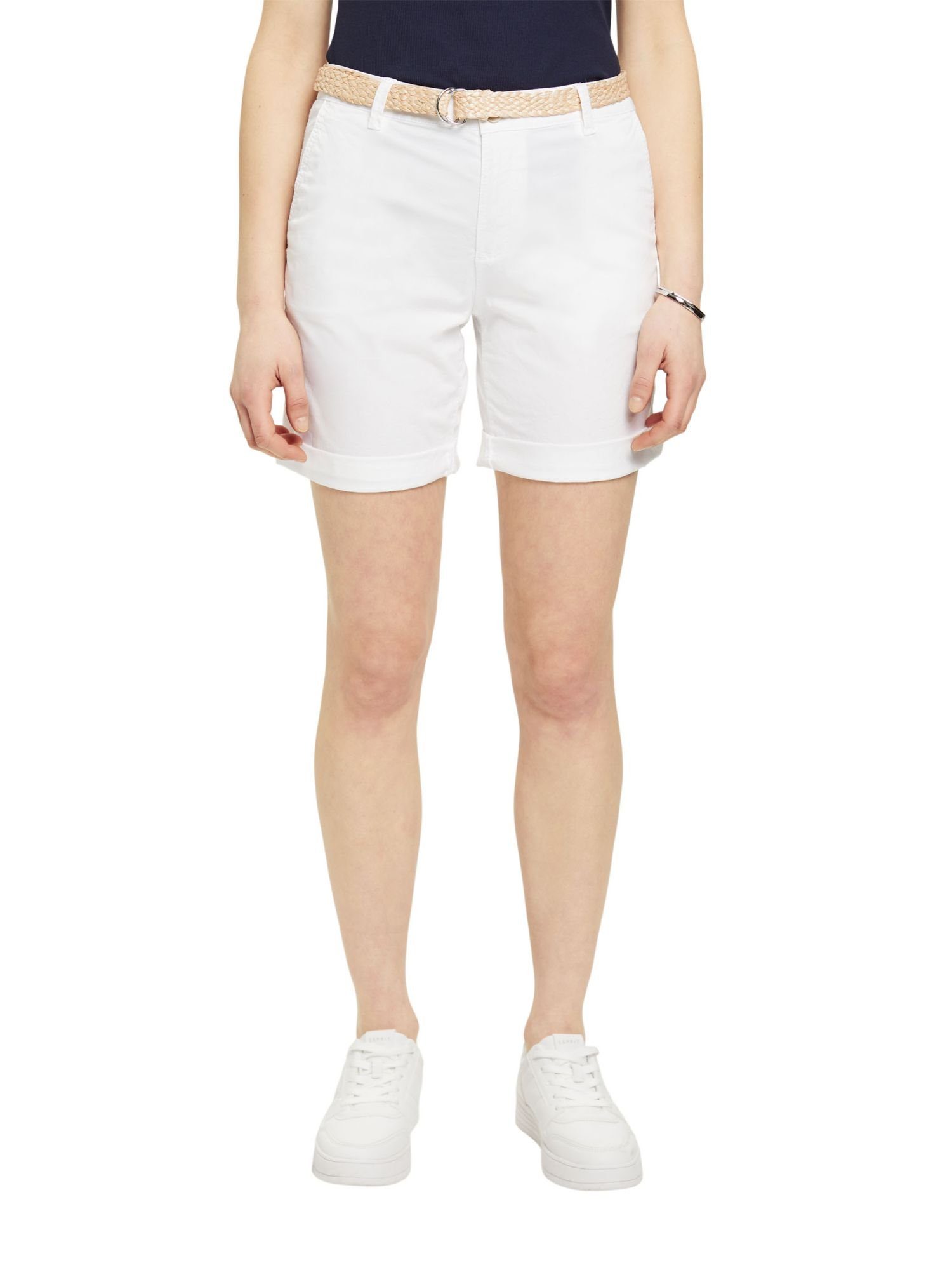 Esprit Shorts Shorts mit Raffia-Flechtgürtel (1-tlg) WHITE