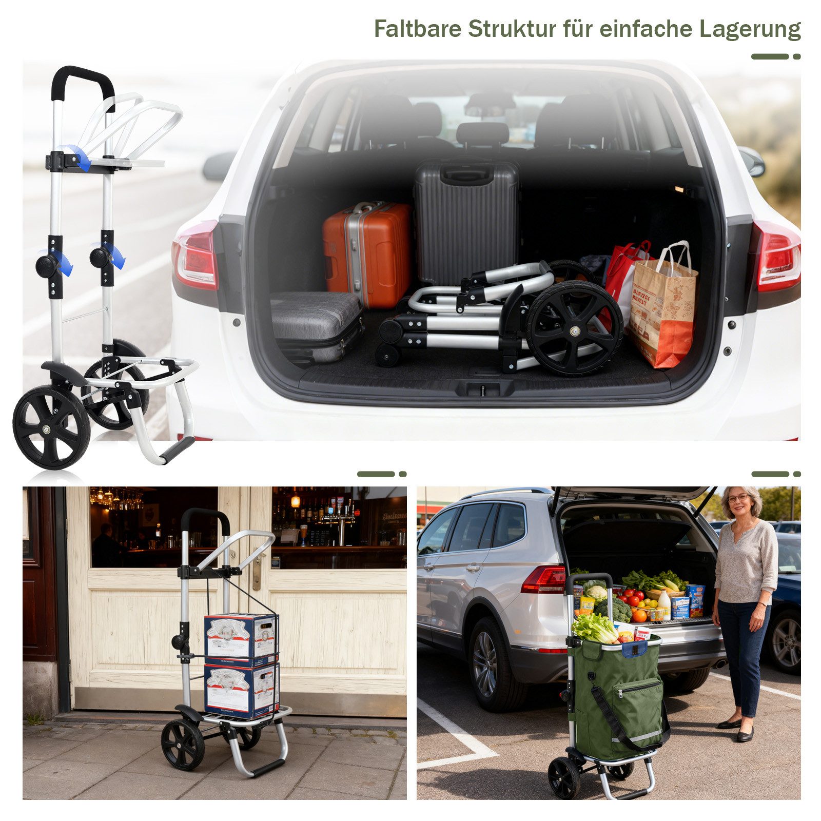 Sekey Einkaufstrolley 3-in-1 mit Kühlfach und Spanngurt, Faltbarer Einkaufswagen 42L & 35kg, 42 l, 3-in-1 Trolley, Sackkarre & Umhängetasche, Ideal für Einkäufe