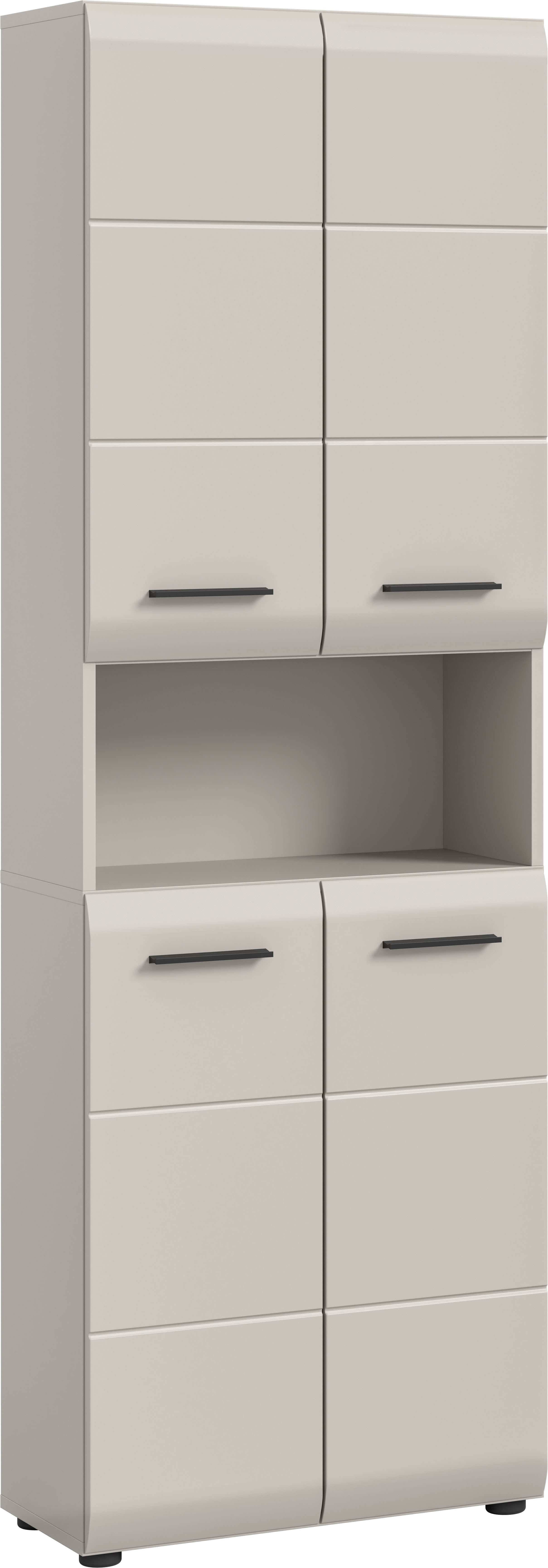 welltime Stauraumschrank FLORENZ, Höhe 185 cm, 4 oder 6 Türen, viel Stauraum (1-St., TOPSELLER) hochwertige MDF Front, Griff schwarz, Badschrank, Bad