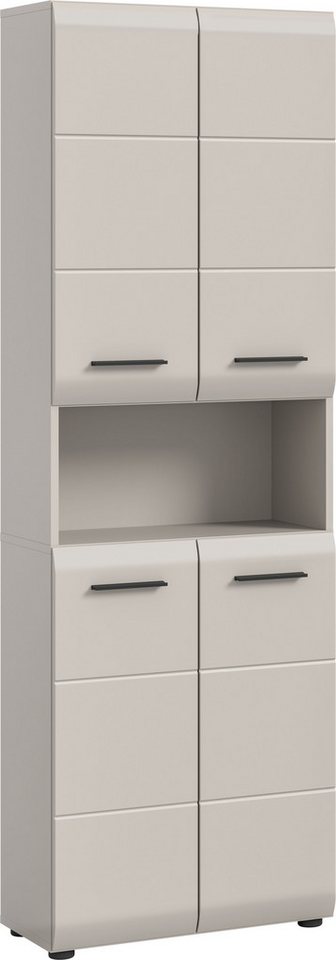 welltime Stauraumschrank FLORENZ, Höhe 185 cm, 4 oder 6 Türen, viel Stauraum (1-St., TOPSELLER) hochwertige MDF Front, Griff schwarz, Badschrank, Bad