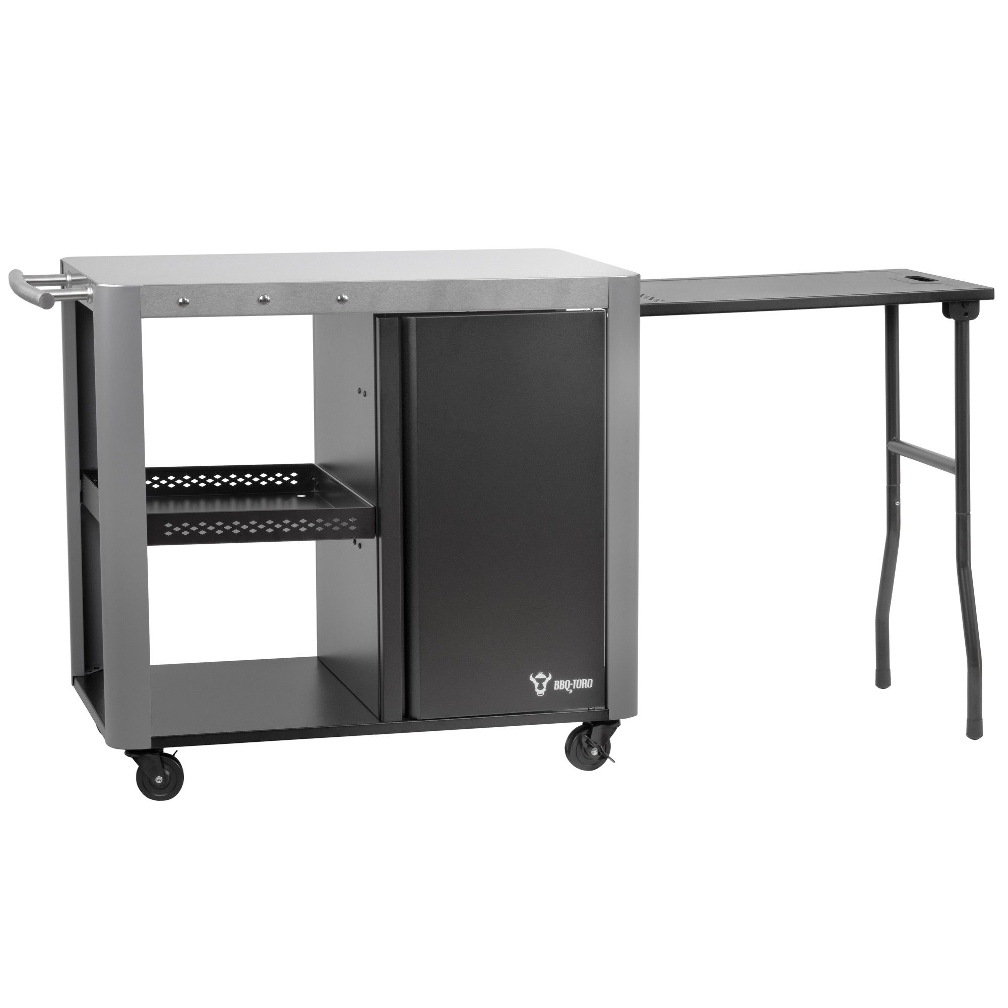 BBQ-Toro Grillablagetisch Grillwagen 95 x 50 x 80 cm, Silber Grilltisch, Grill Beistelltisch (1-St), Vier integrierte Bremsen