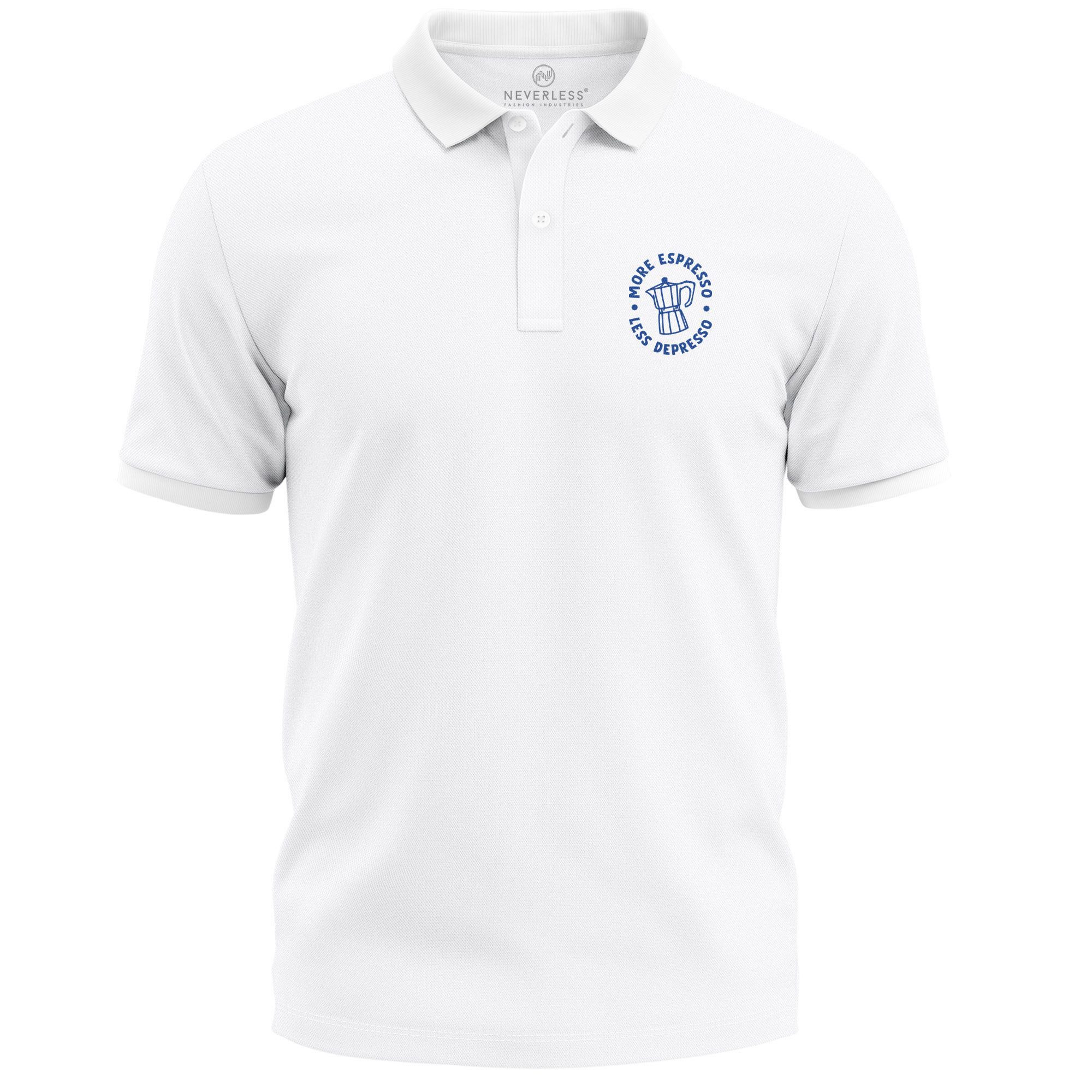 Poloshirt Poloshirt Herren More Espresso Less Depresso Aufdruck – Kurzarm Polo