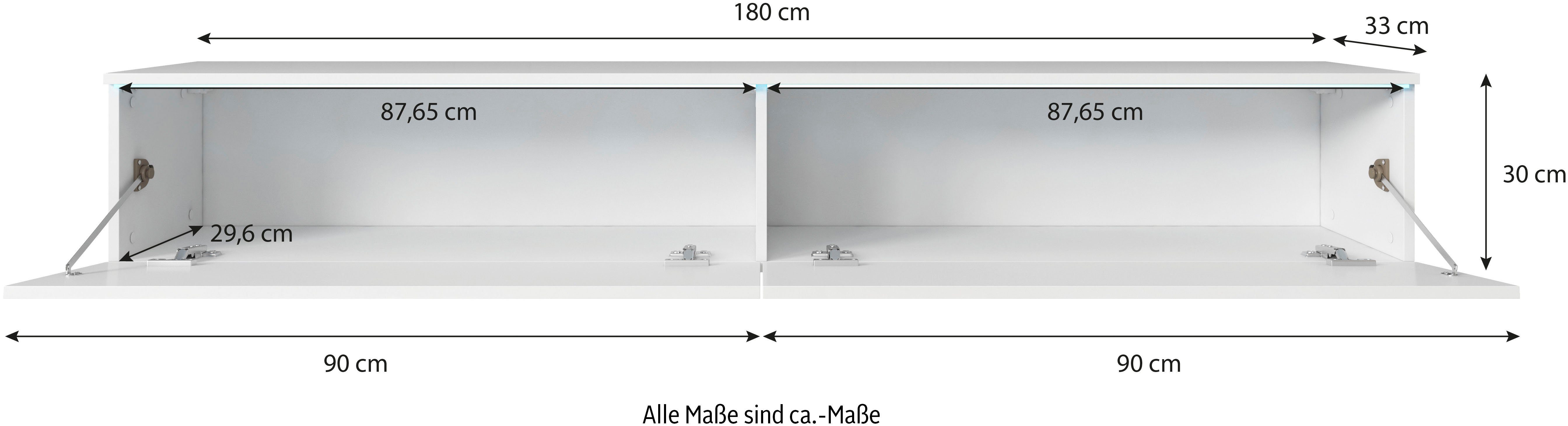 Strukturfront, Vera, besonderer INOSIGN hängend matt geriffelt Breite weiß 180 mit Lowboard matt | cm stehend und weiß