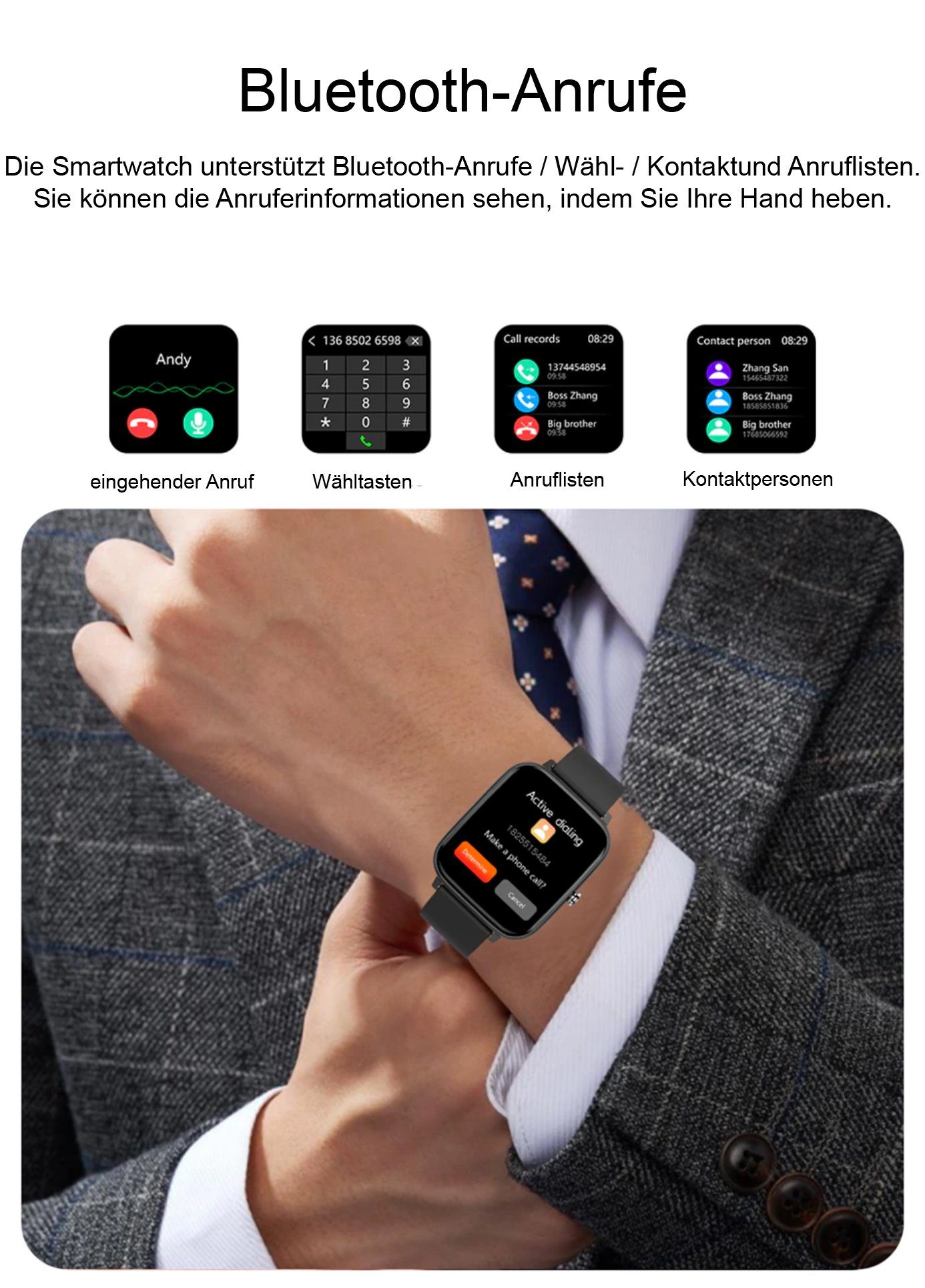 TPFNet SW05 mit Silikon Armband - individuelles Display Smartwatch (Android), Armbanduhr mit Musiksteuerung, Herzfrequenz, Schrittzähler, Kalorien, Social Media etc., Grün