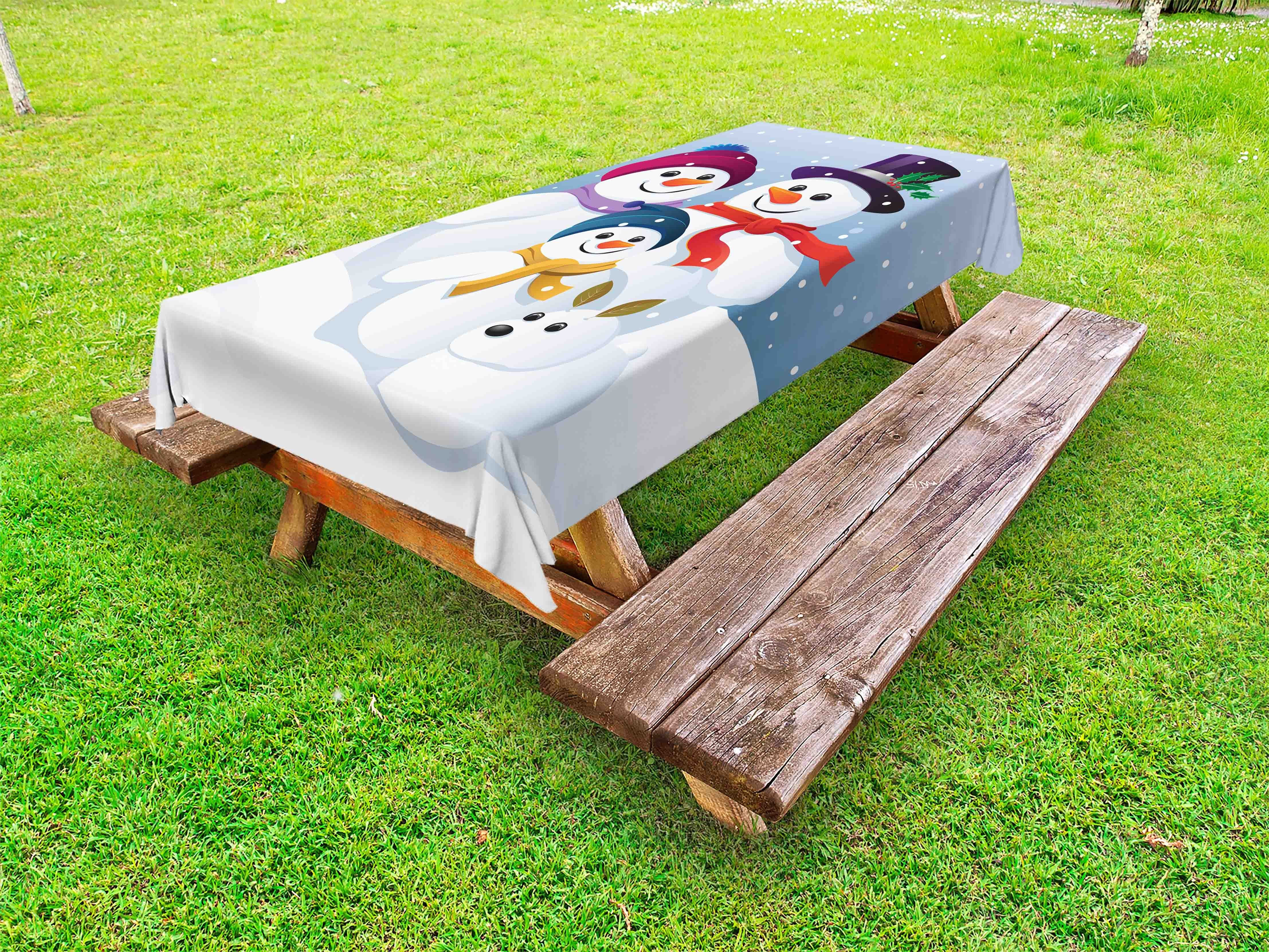 Abakuhaus Tischdecke dekorative waschbare Picknick-Tischdecke, Schneemann Muster einer Schnee-Familien