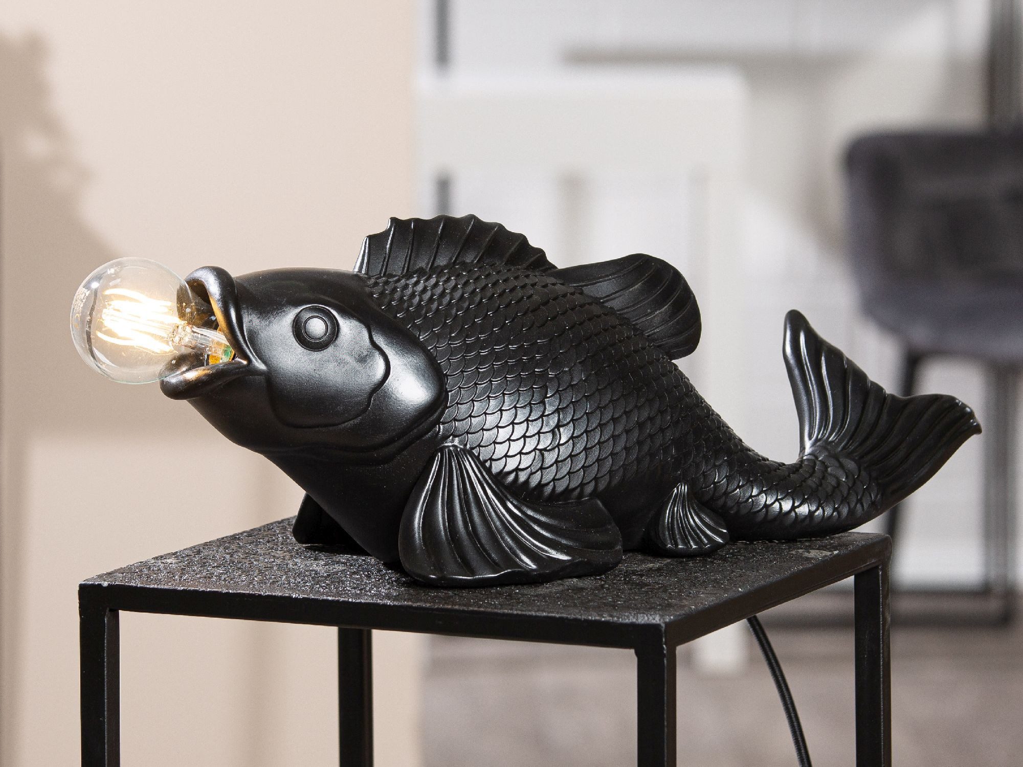GILDE Tischleuchte Maritim, Höhe: 17.5cm, Farbe: Schwarz, Motiv: Fisch