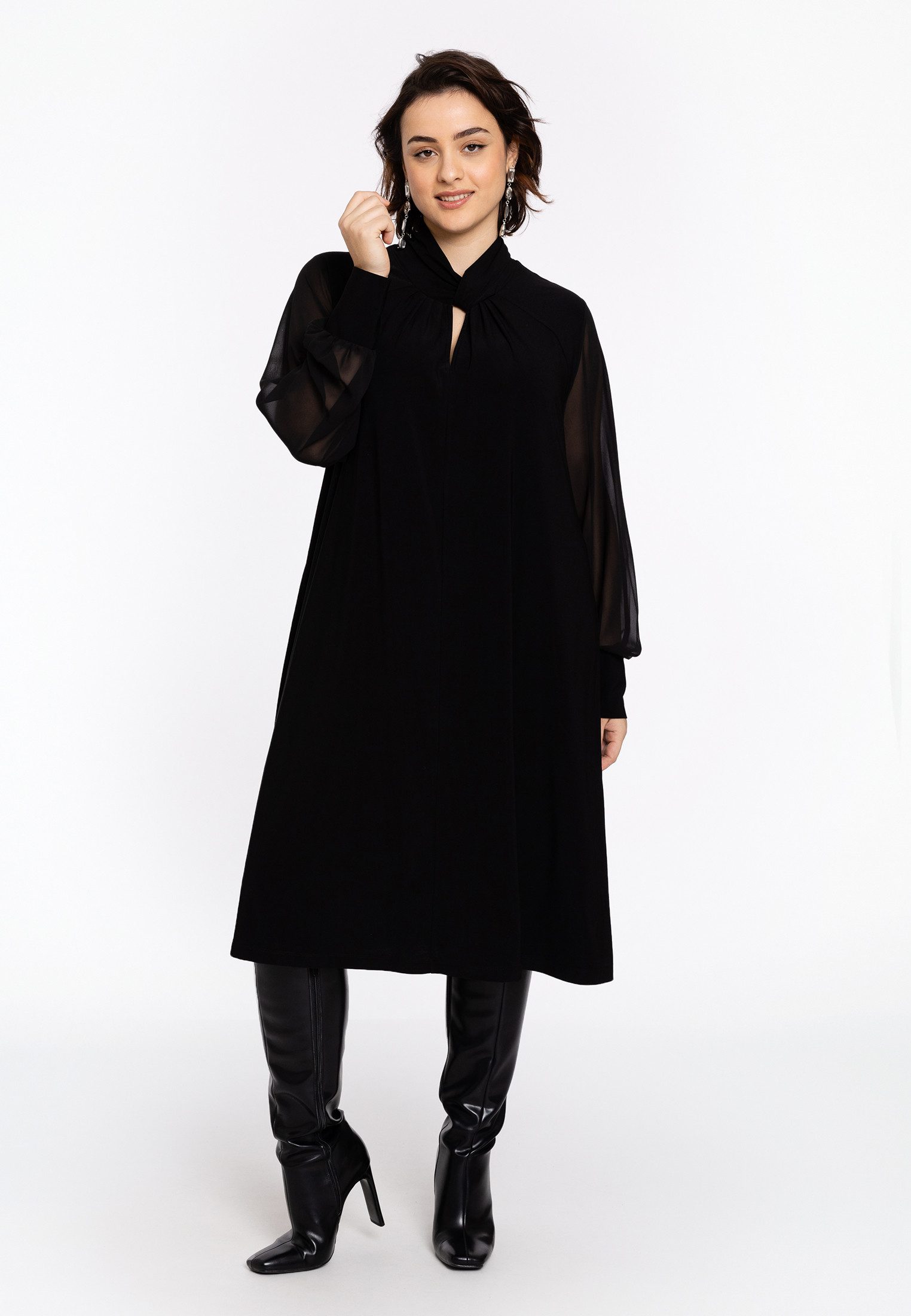 YOEK A-Linien-Kleid Damen Kleid Lockere Passform mit langen Ärmeln