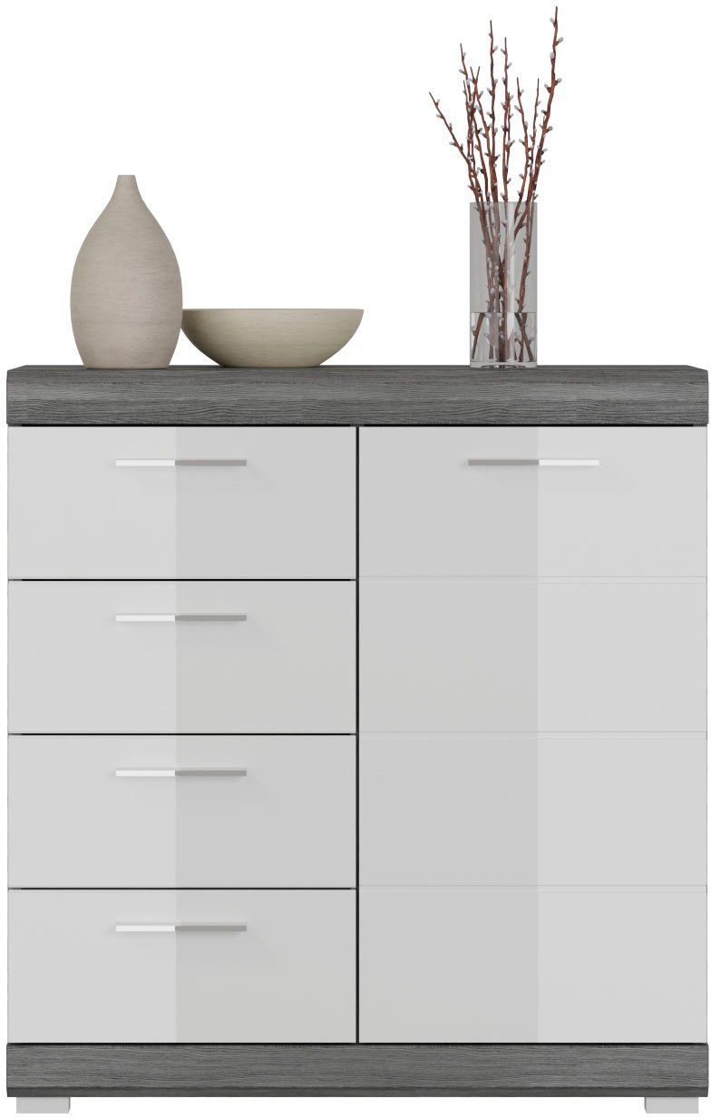 Home affaire Kommode SIENA, Breite 80 cm, 1 Tür, 2 Einlegeböden, 3 Fächer, 4 Schubkästen (hochwertige Rillenfräsung in MDF Front), Schuhkommode, Schuhschrank, Anrichte, Sideboard
