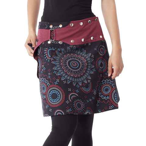 PUREWONDER Wickelrock Damen Rock mit Muster und Tasche sk112 Baumwolle Einheitsgröße