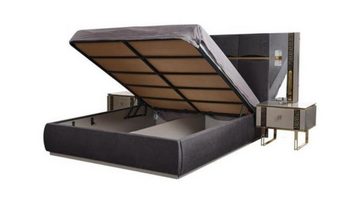 JVmoebel Schlafzimmer-Set Luxus Schlafzimmermöbel Doppelbett Nachttische Grau Schrank Bett, (4-St., Bett/2x Nachttische/Kleiderschrank), Made in Europa