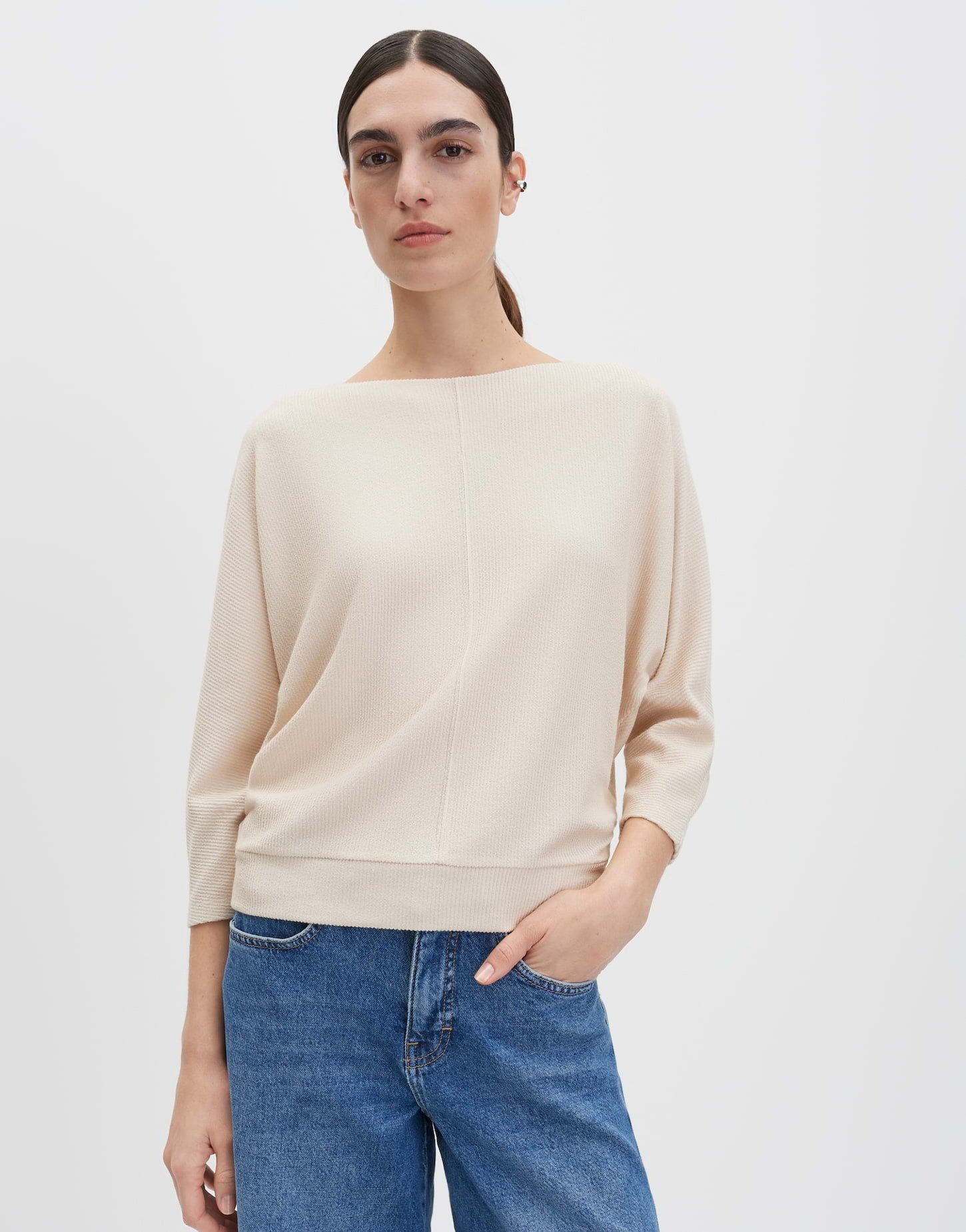someday 3/4-Arm-Shirt KORIELL Loose aus ECOVERO™ Viskosemix schmal zulaufend, feine Rippstruktur, Fledermausärmel