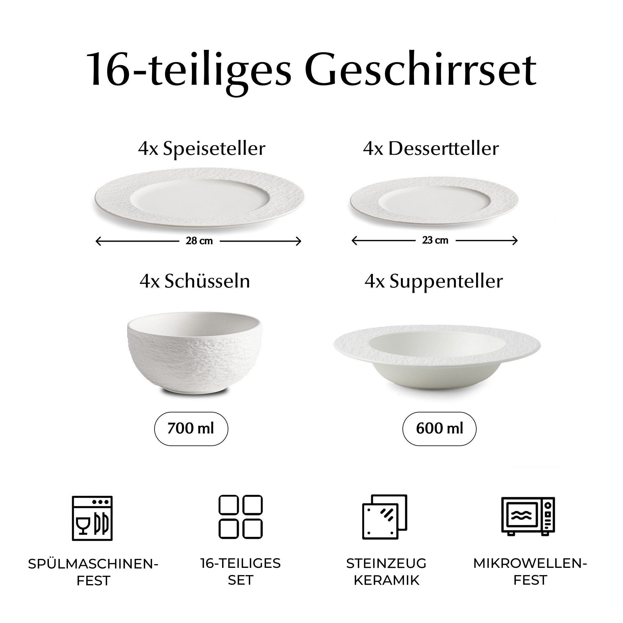 MiaMio Kombiservice Oasis Geschirrset 16-tlg mit Suppenteller Weiß – Bild 2 von 5