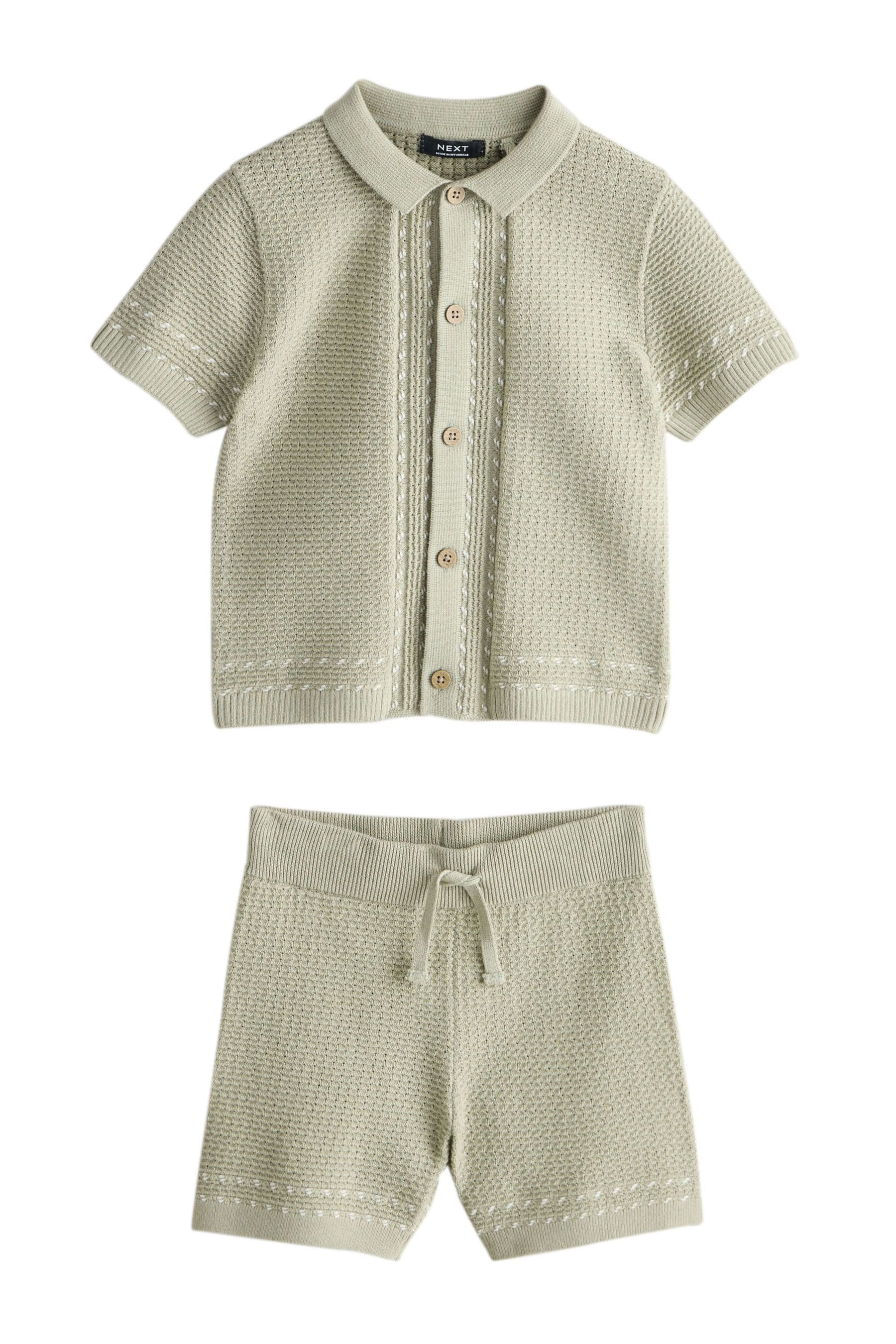 Shirt & Shorts Strukturiertes Strick-Poloshirt und Shorts, Set