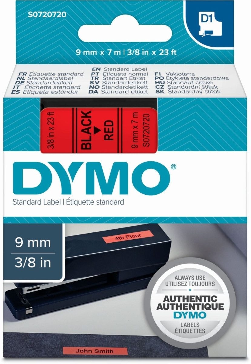 Beschriftungsband Etikettenband Dymo D1 9mm/7m schwarz/rot (5 Stück)