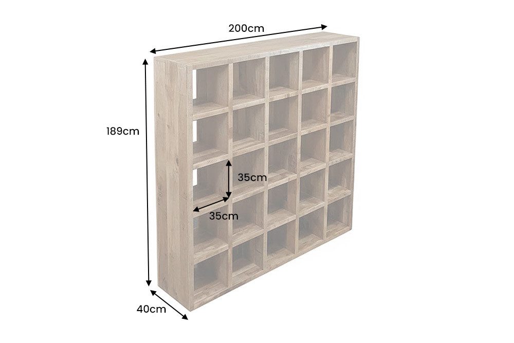 riess-ambiente Bücherregal IRON CRAFT 200cm natur - Massivholz, lackiert, 25 Fächer, handmade, Einzelartikel 1-tlg., großer Raumteiler mit viel Stauraum - ideal für Arbeits- & Wohnzimmer