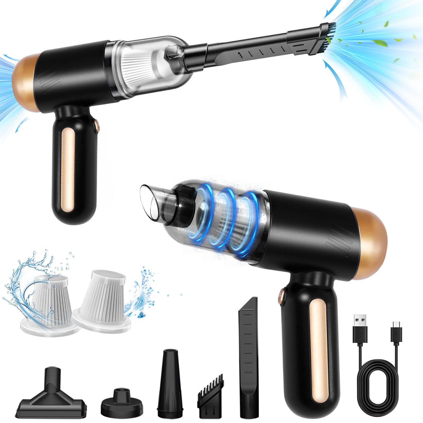 Akku-Handstaubsauger 2 in 1 auto staubsauger mit HEPA-Filter, 5500pa, Aufladbar Tragbar