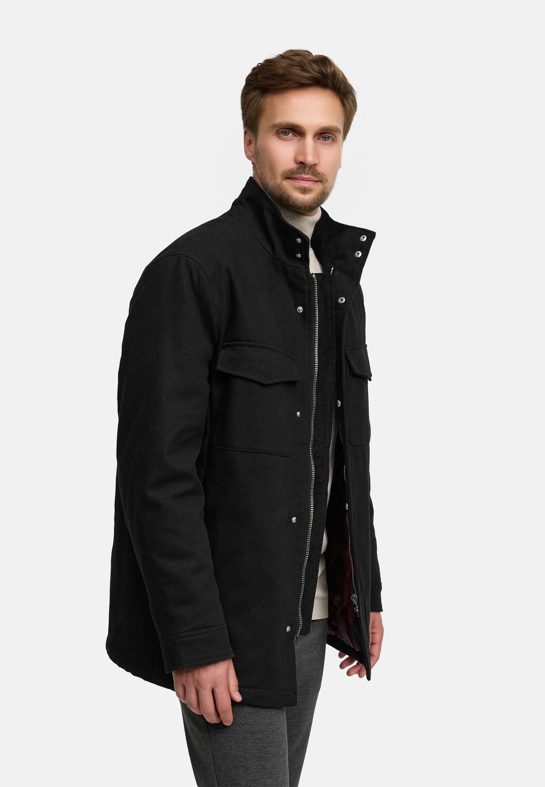 Jeff Sommerjacke Herren JFAntoine Wintermantel Herrenmantel aus strapazierfähigem Baumwoll-Twill mit Stehkragen