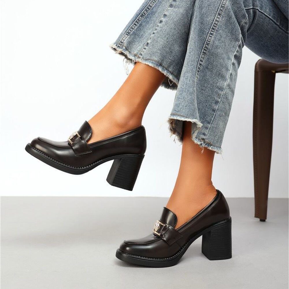 Ital-Design Elegante Absatzschuhe mit Detailverschluss für Damen High-Heel-Pumps (90793458) Blockabsatz Pumps in Dunkelbraun