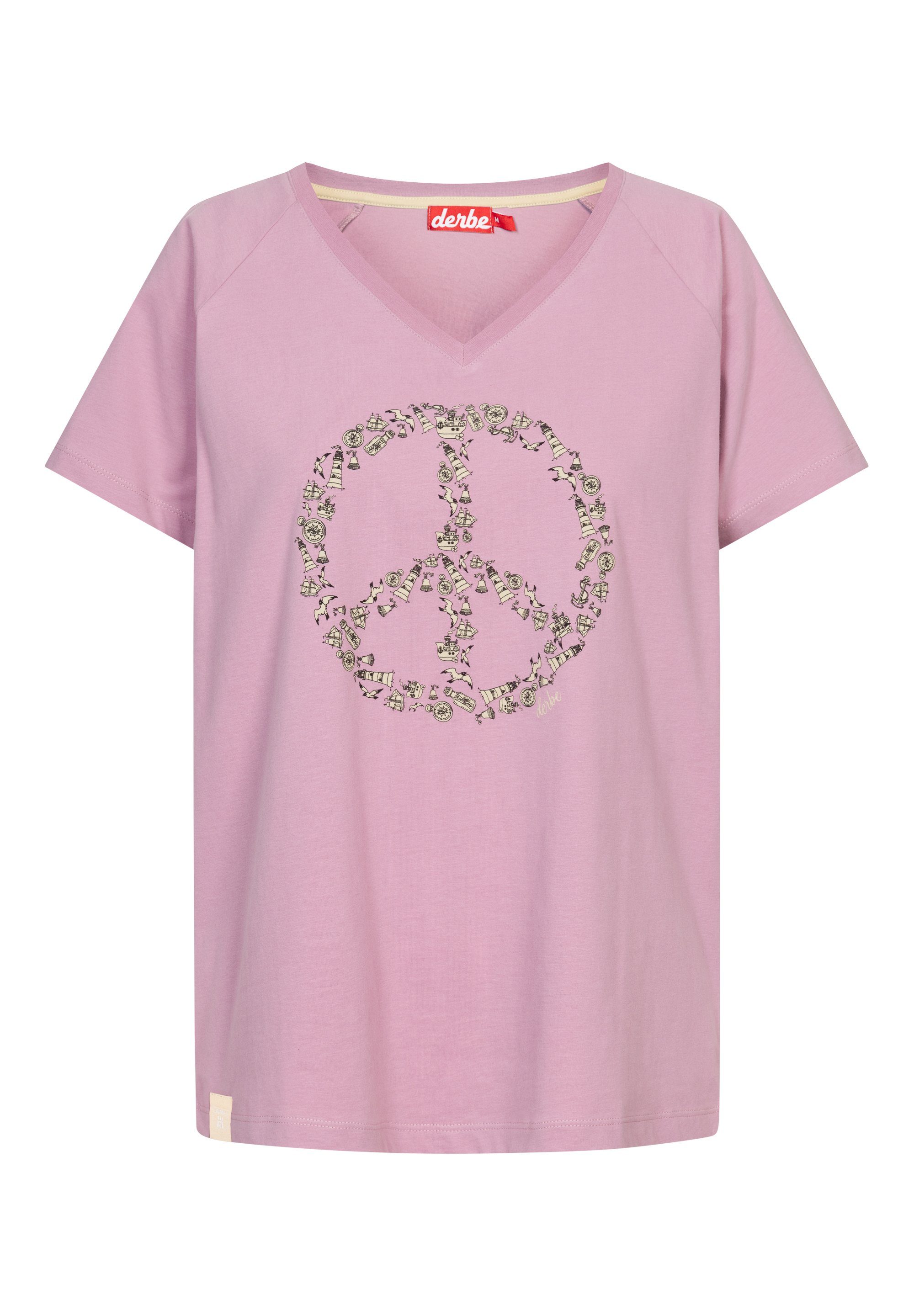 mauve Print-Shirt PEACE Derbe