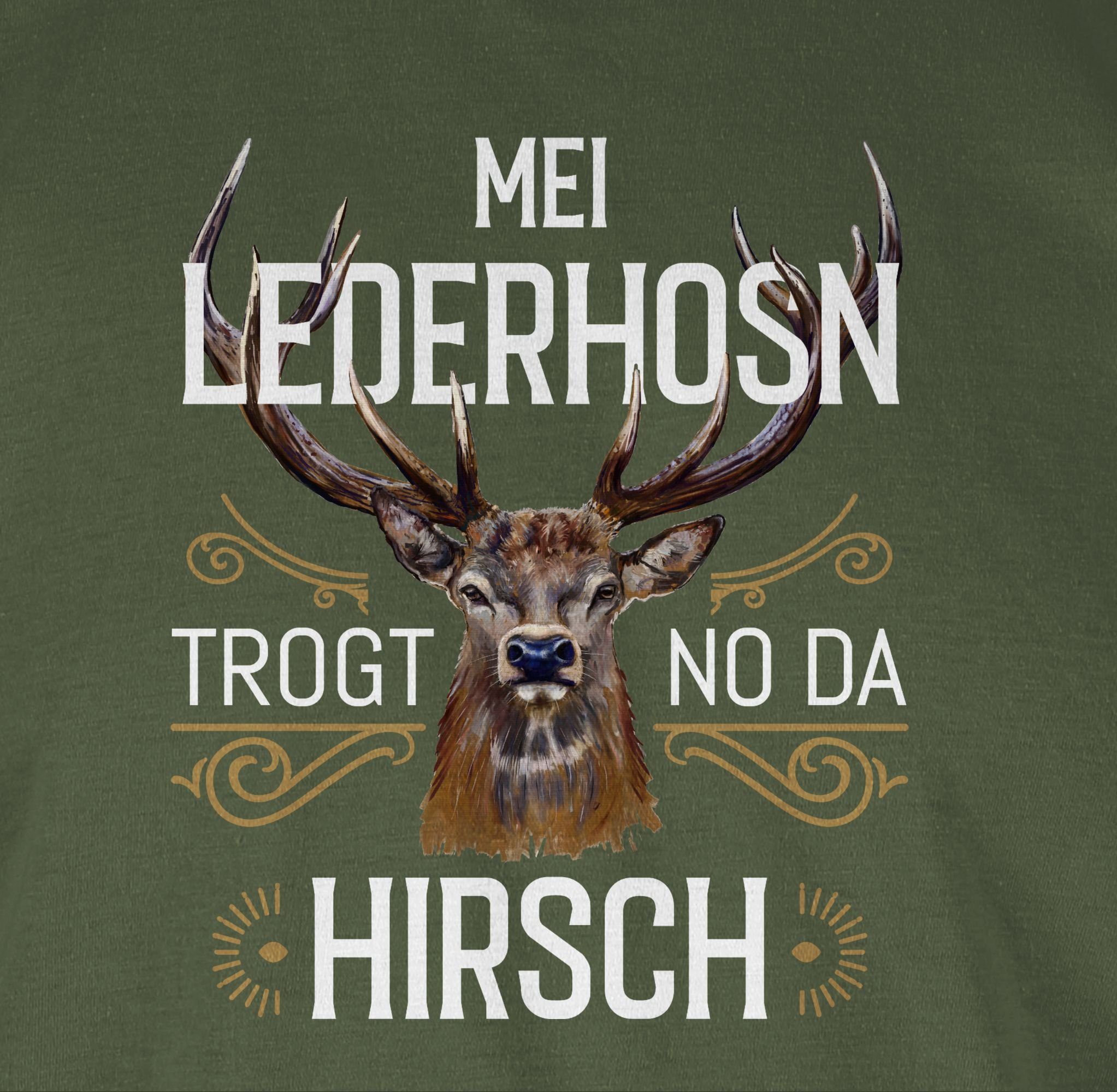 Mode trogt Shirtracer da 02 weiß Oktoberfest Mei braun T-Shirt Army Lederhosn für Hirsch - Grün Herren no