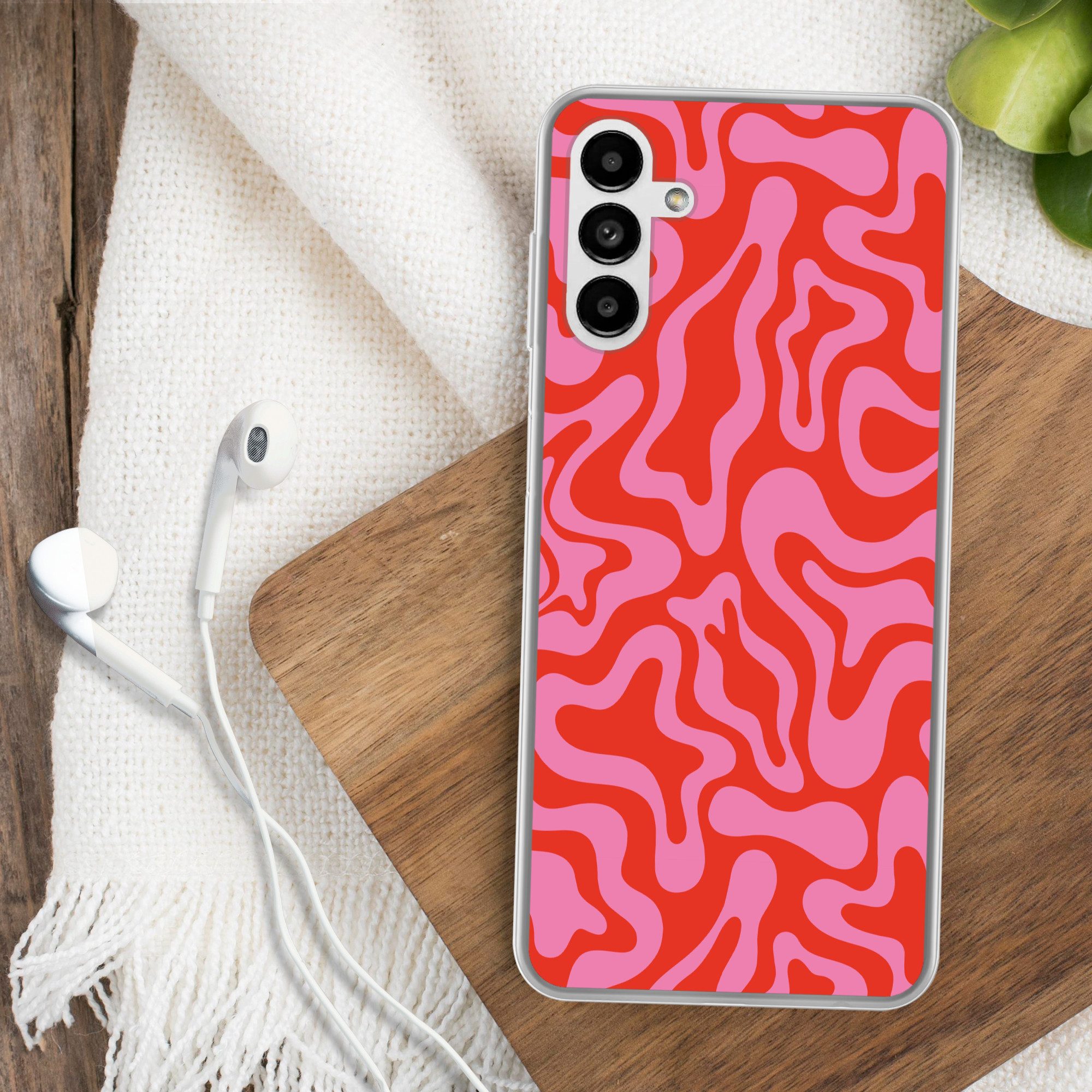 MuchoWow Handyhülle für Samsung Galaxy A04s Abstrakt - Muster - Rot - Rosa - Minimalistisc, Handy Case, Silikon, Bumper Case Dünn