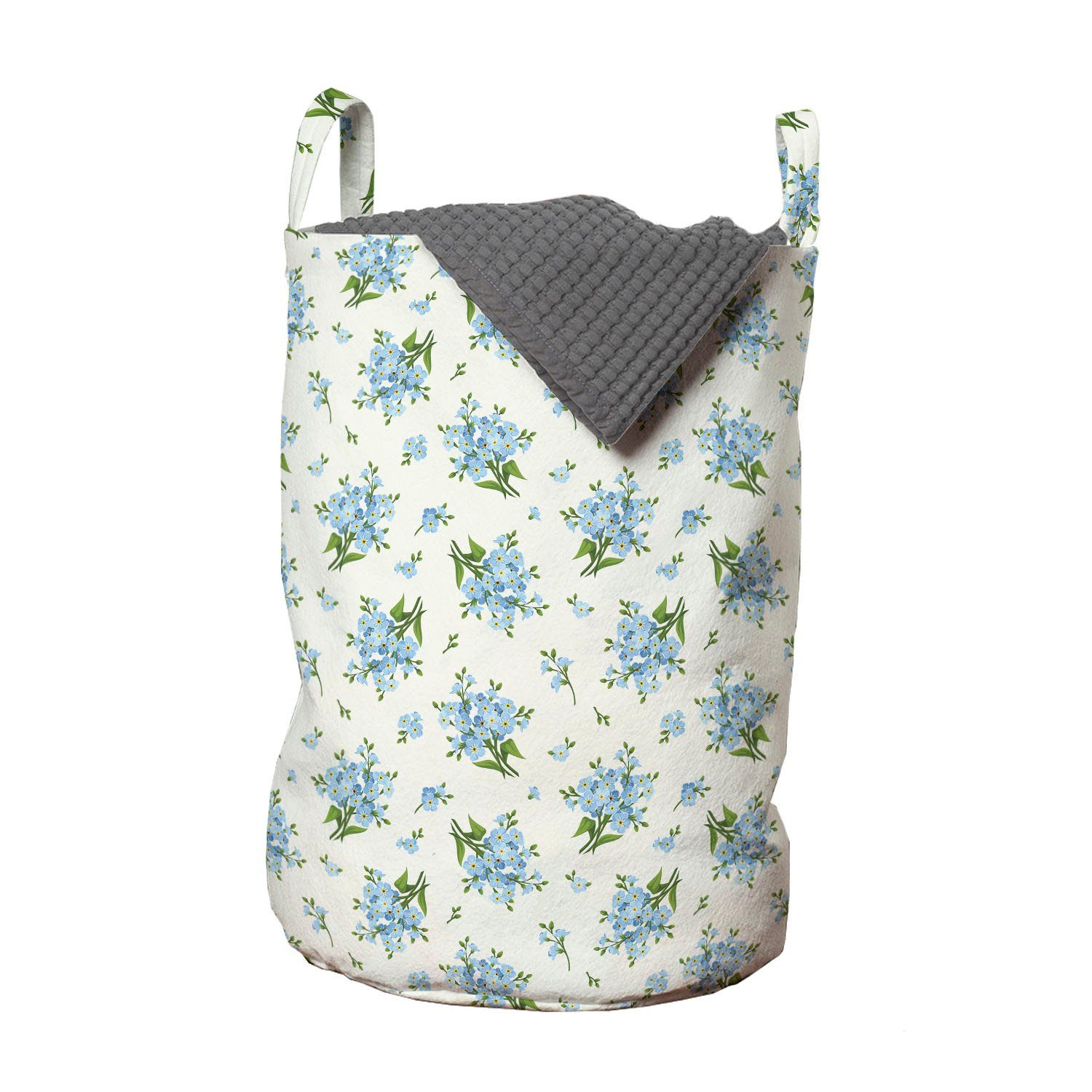 Abakuhaus Wäschesäckchen Wäschekorb mit Griffen Kordelzugverschluss für Waschsalons, Elfenbein und Blau Frühlings-Blätter