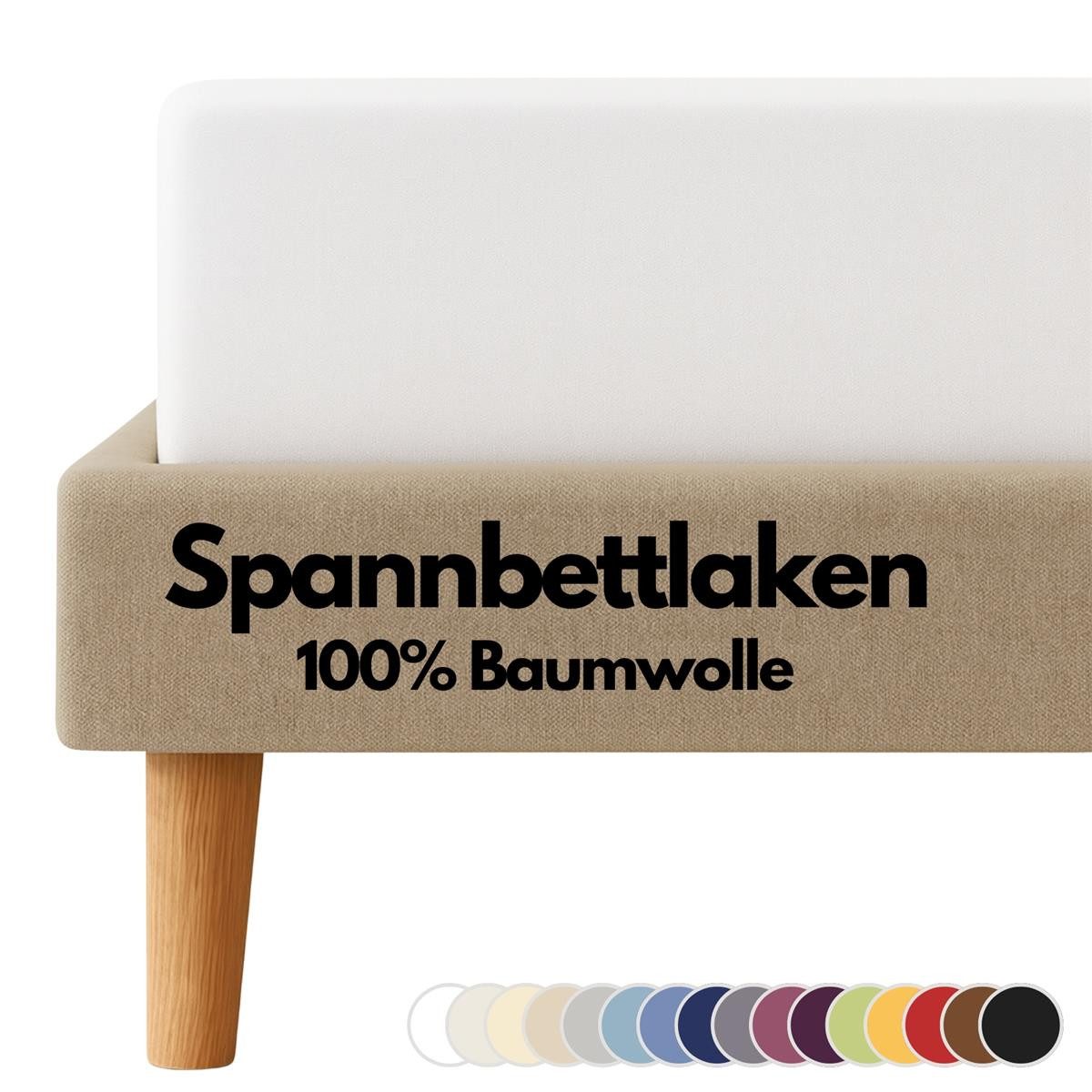 Carpe Sonno Spannbettlaken Jersey 100% Baumwolle viele Größen OEKO-TEX 100 Gummizug Spannbetttuch, Jersey, Gummizug: rundum, (1 Stück), Spannbettlaken 90 x 200 - 100 x 200 bis 22cm Höhe, Weiß