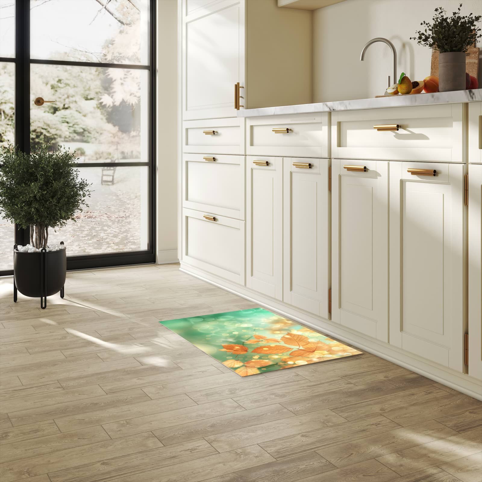 Primedeco Küchenläufer Küchenteppich Blätter vor Türkis, Rechteckig, Höhe: 3 mm, rutschfest, waschbar & pflegeleicht – Bild 3 von 5