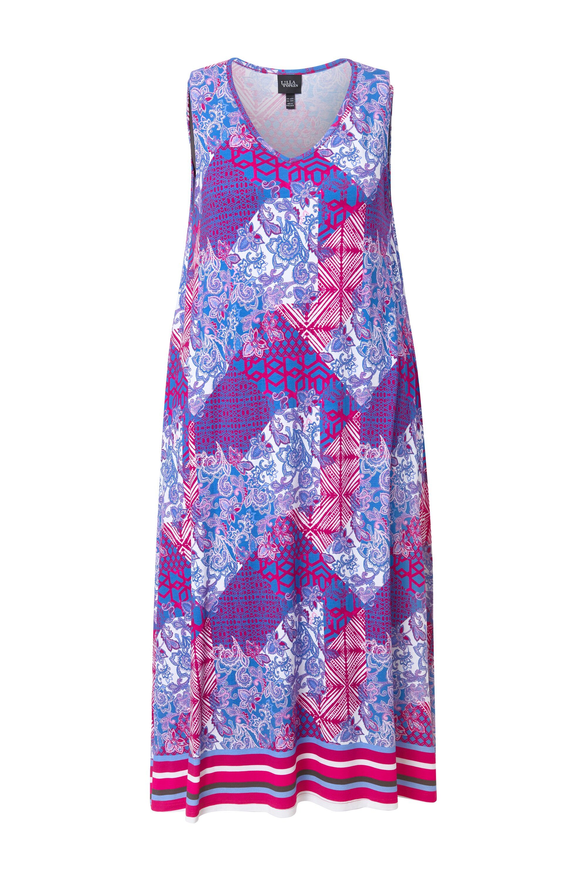 Jerseykleid Maxikleid Patchdruck A-Linie V-Ausschnitt ärmellos