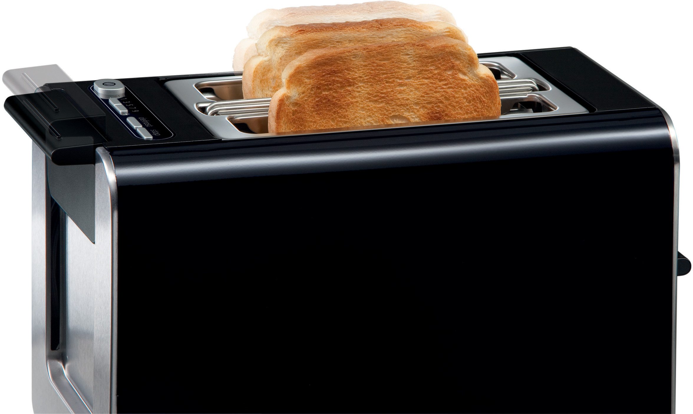 BOSCH Toaster Styline TAT8613N, integrierter Brötchenaufsatz, Liftfunktion, 860 W, Auftaufunktion, Abschaltautomatik, Brotzentrierung, Edelstahl/schwarz