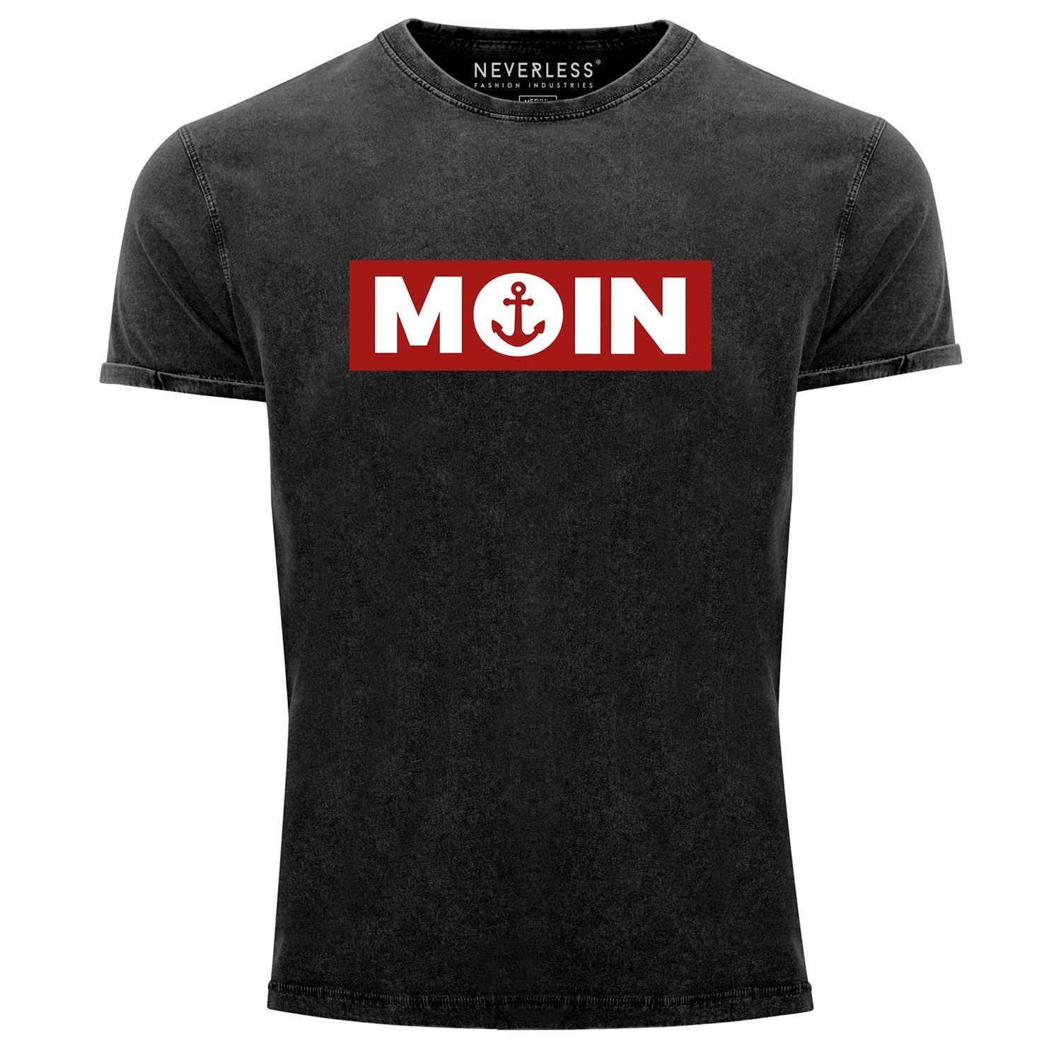 Print-Shirt Herren Vintage Shirt Moin norddeutsch Morgen Anker Printshirt T-Shirt