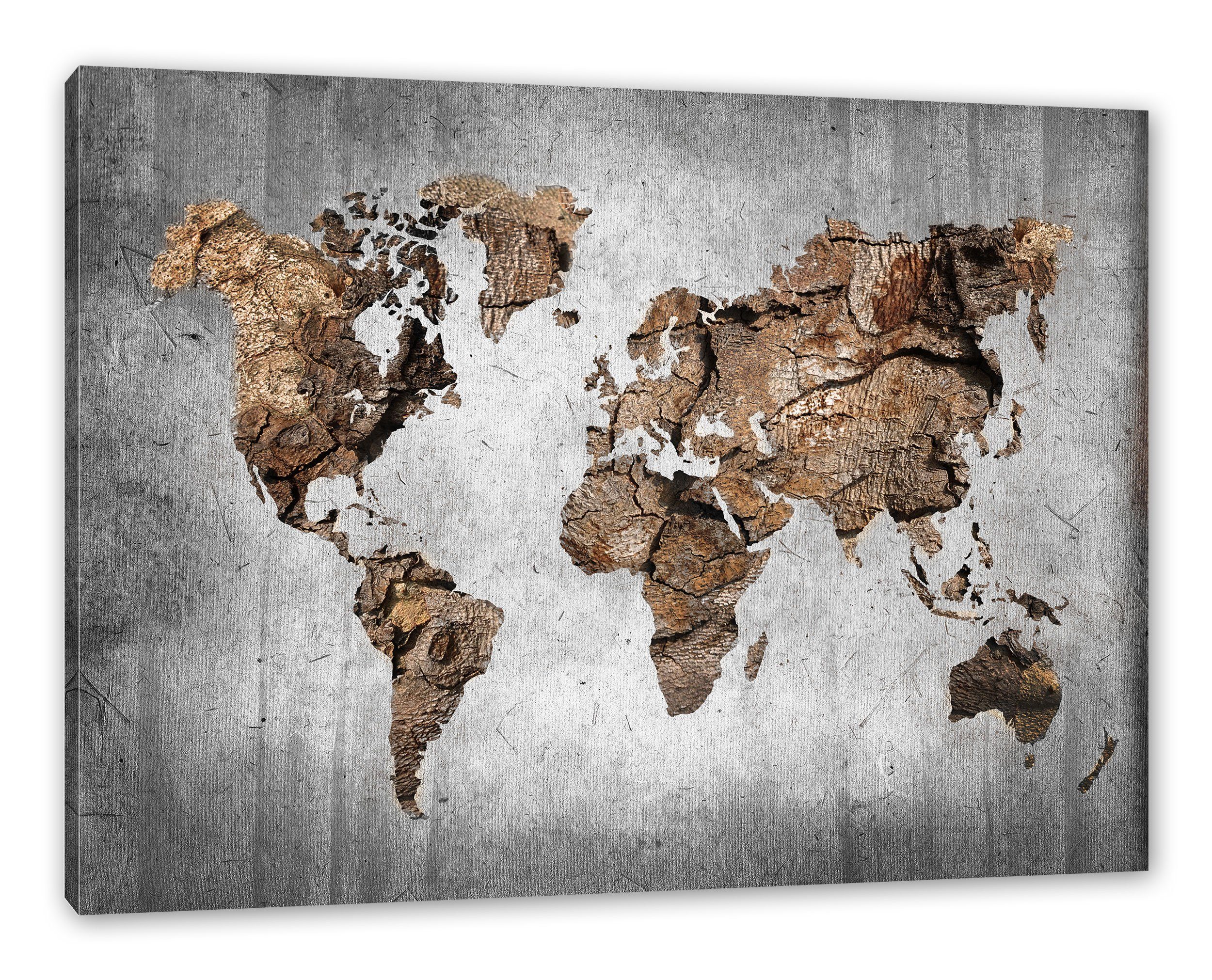 Pixxprint Leinwandbild Weltkarte auf altem Holz günstig online kaufen