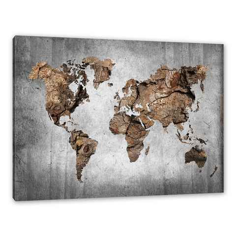 Pixxprint Leinwandbild Weltkarte auf altem Holz B&W Detail, Weltkarte auf altem Holz B&W Detail (1 St), Leinwandbild fertig bespannt, inkl. Zackenaufhänger
