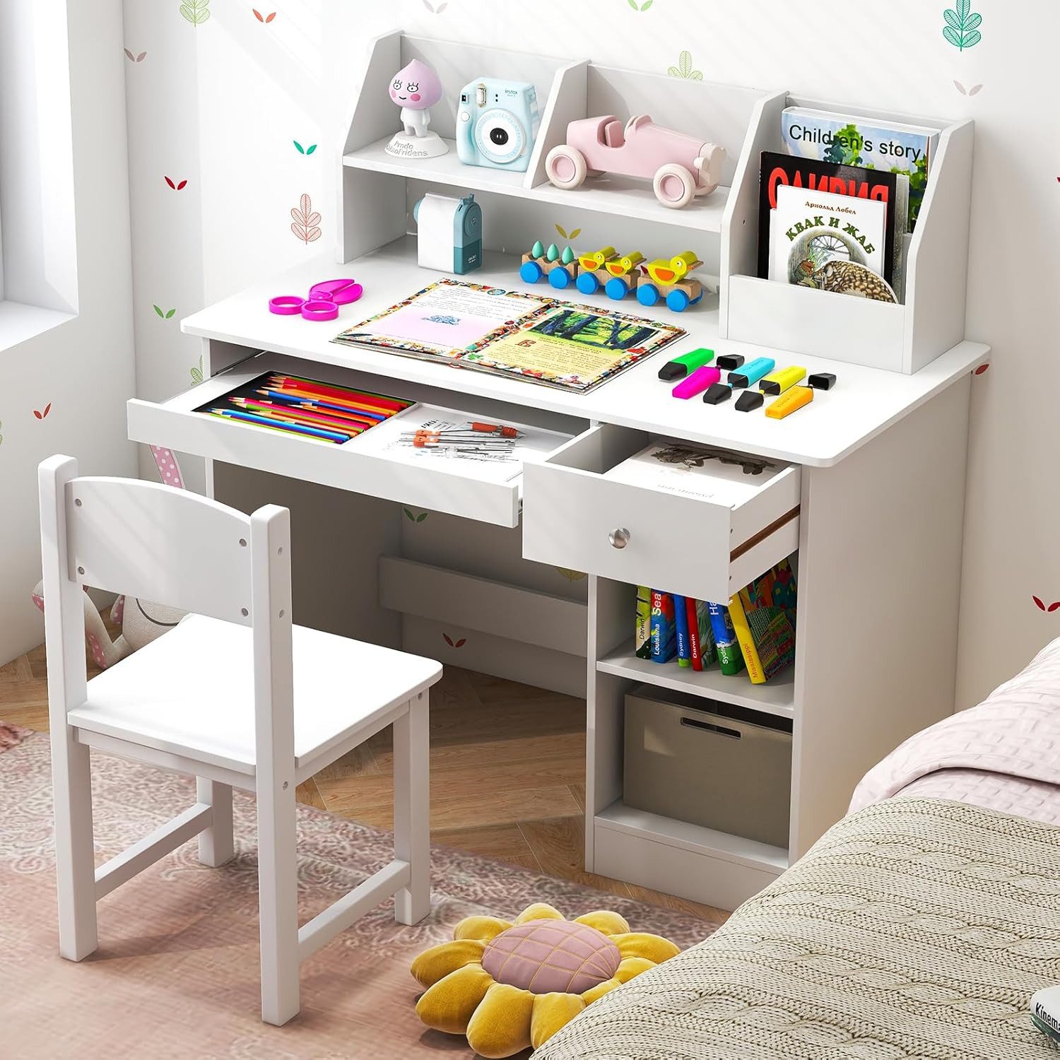 KOMFOTTEU Kinderschreibtisch (ohne Stuhl), mit Bücherregal günstig online kaufen