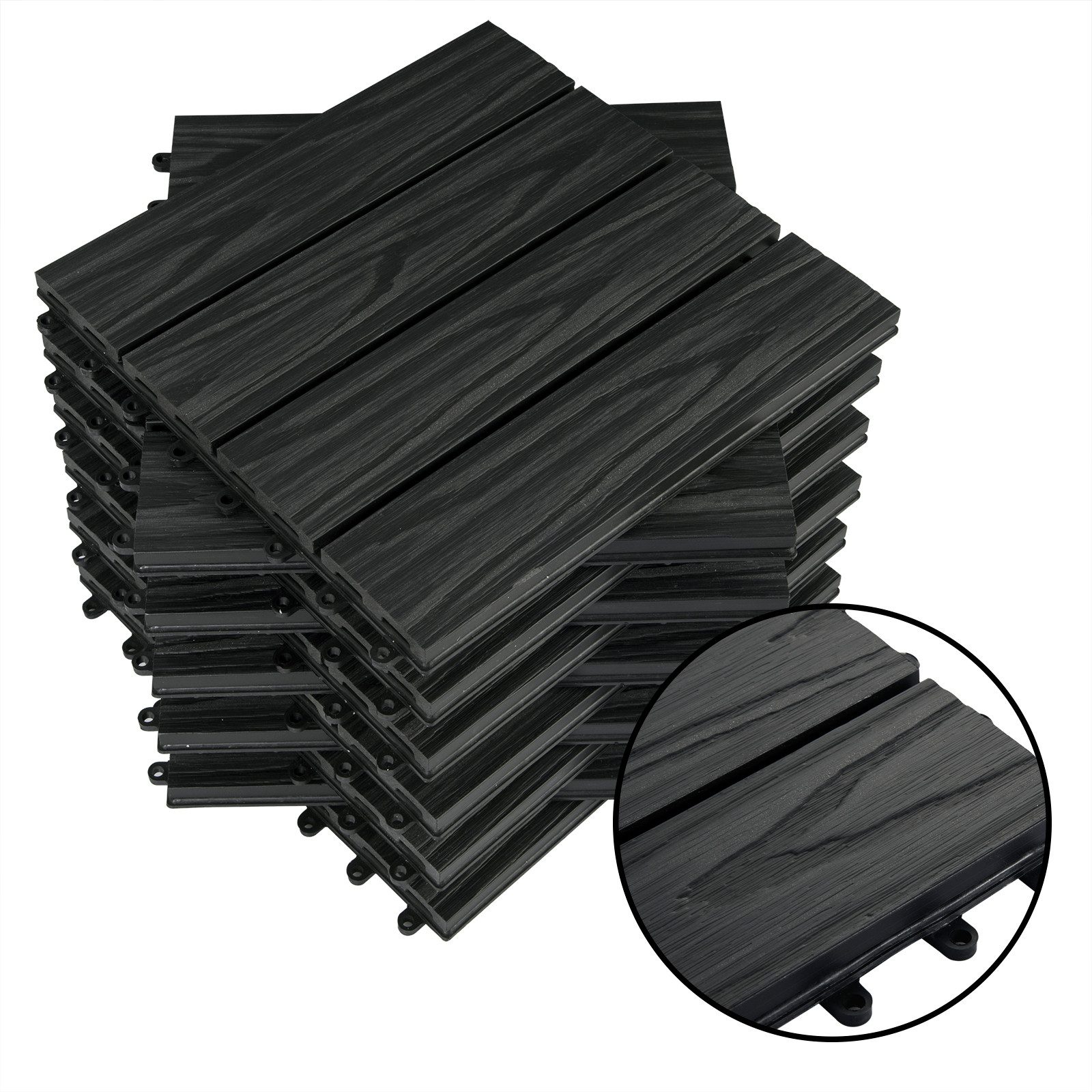 Woltu WPC-Fliesen, 11 St., 11er-Set WPC Balkonfliesen in Holzoptik, Anthrazit