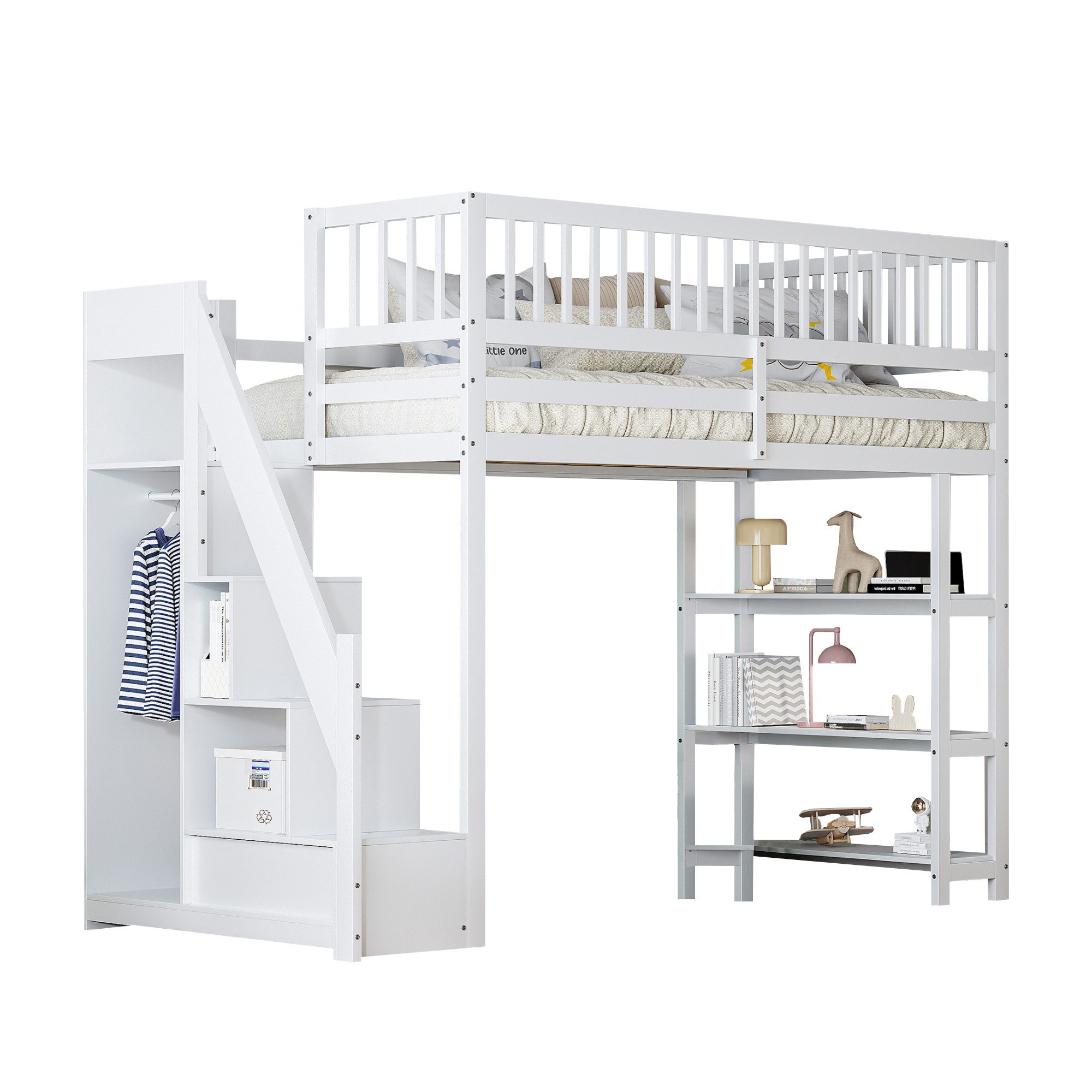 Flieks Hochbett Kinderbett 90x200cm mit Kleiderschrank, günstig online kaufen