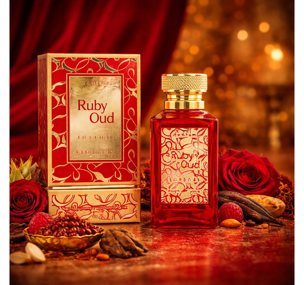 Attar & Co London Eau de Parfum Ruby Oud Classic & Intense Unisex, Rose, Safran, Geranie 100 ml, 1-tlg., Hergestellt in England, Exotisch Floriental, Süß Würzig Elegant