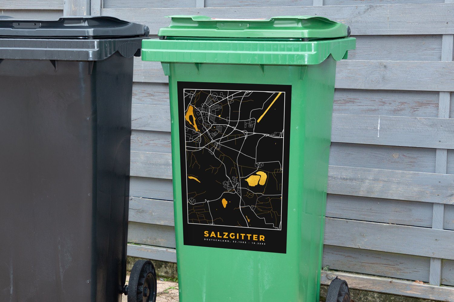 Mülltonne, Wandsticker MuchoWow (1 Mülleimer-aufkleber, Karte Abfalbehälter Salzgitter - Sticker, - Gold Container, Stadtplan - St), - Deutschland
