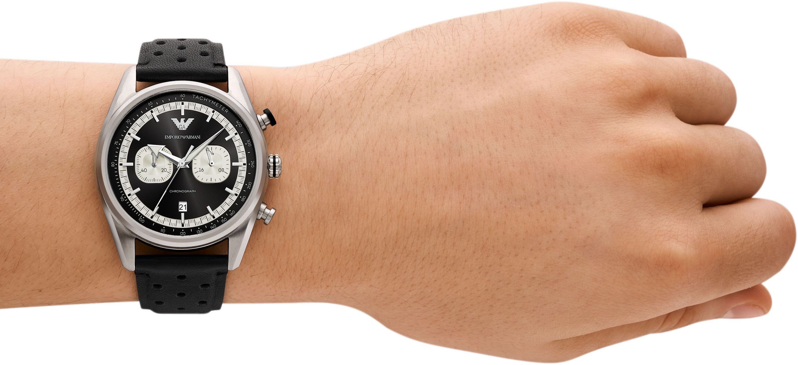 Emporio Armani Chronograph AR11635, Quarzuhr, Armbanduhr, Herrenuhr, Lederarmband, analog, Tag
