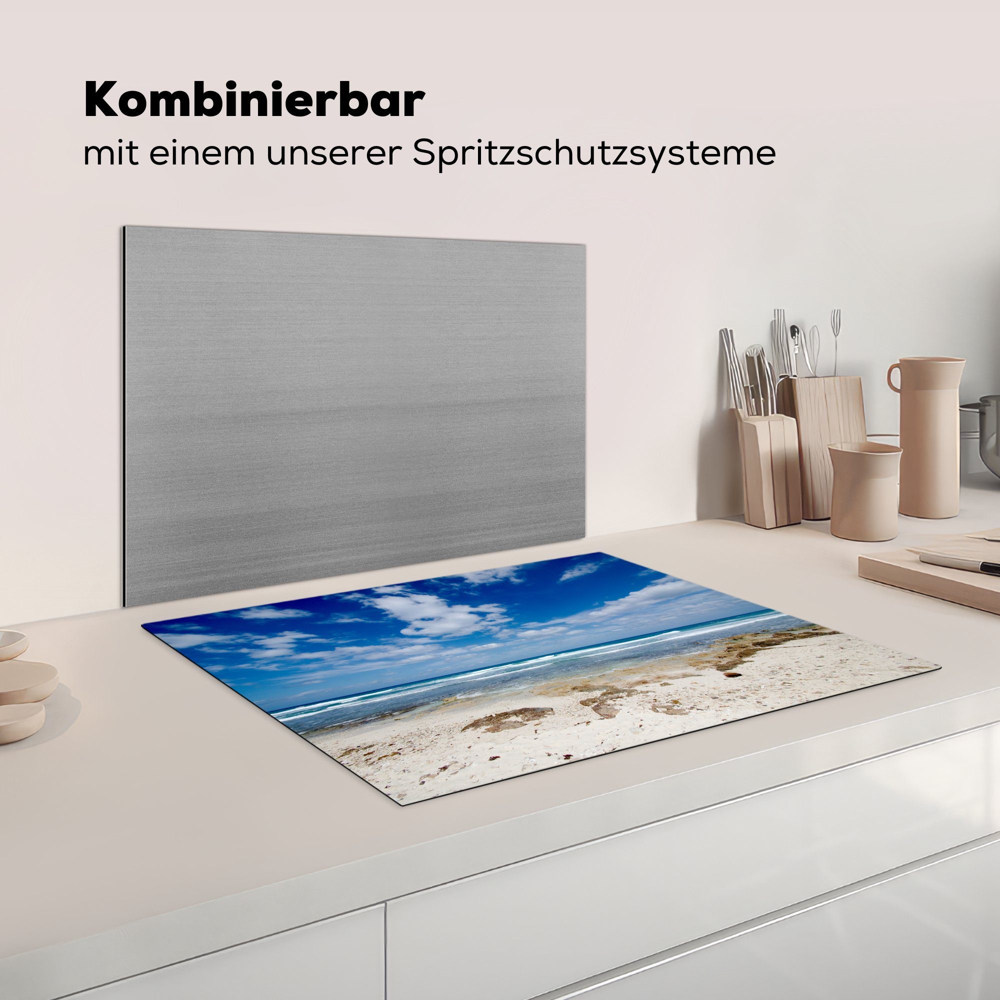 nutzbar, Strand cm, MuchoWow Mexiko, tlg), Wolken (1 Mobile Arbeitsfläche mit Blauer Ceranfeldabdeckung Isla Vinyl, Herdblende-/Abdeckplatte in Mujeres Himmel am von 70x52